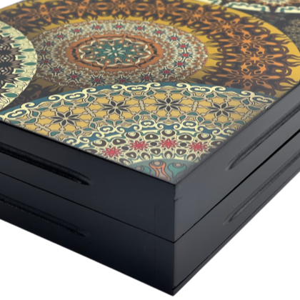 Luxury Wooden Antique Embroidered Mosaic Backgammon Set