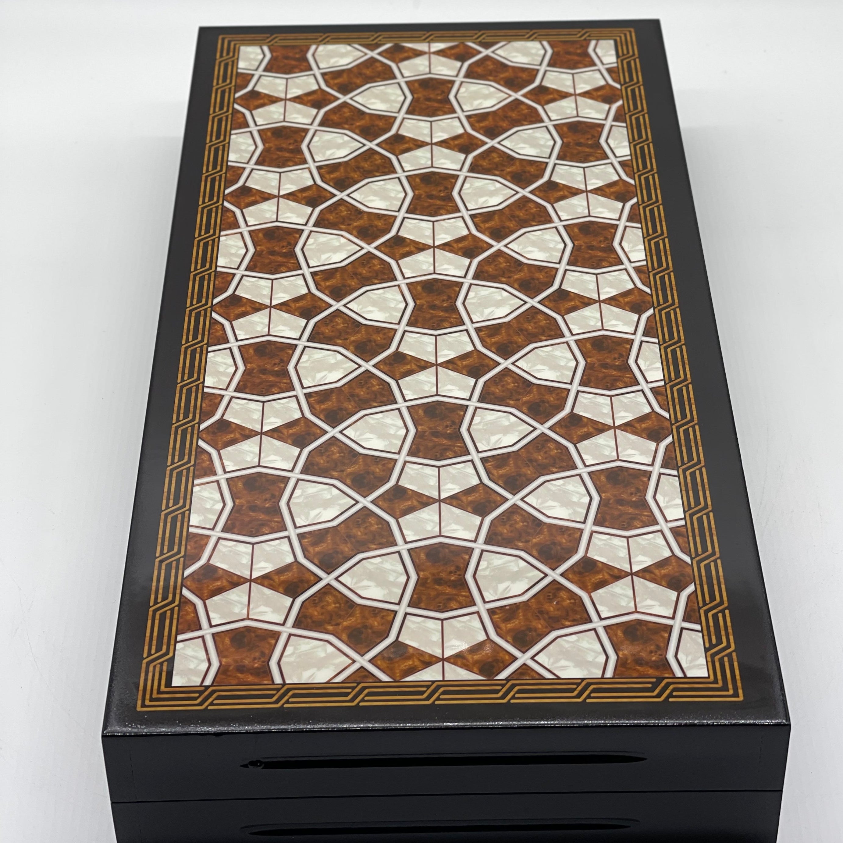 20.7" Brown Luxury Wooden Antique Embroidered Mosaic Backgammon Set