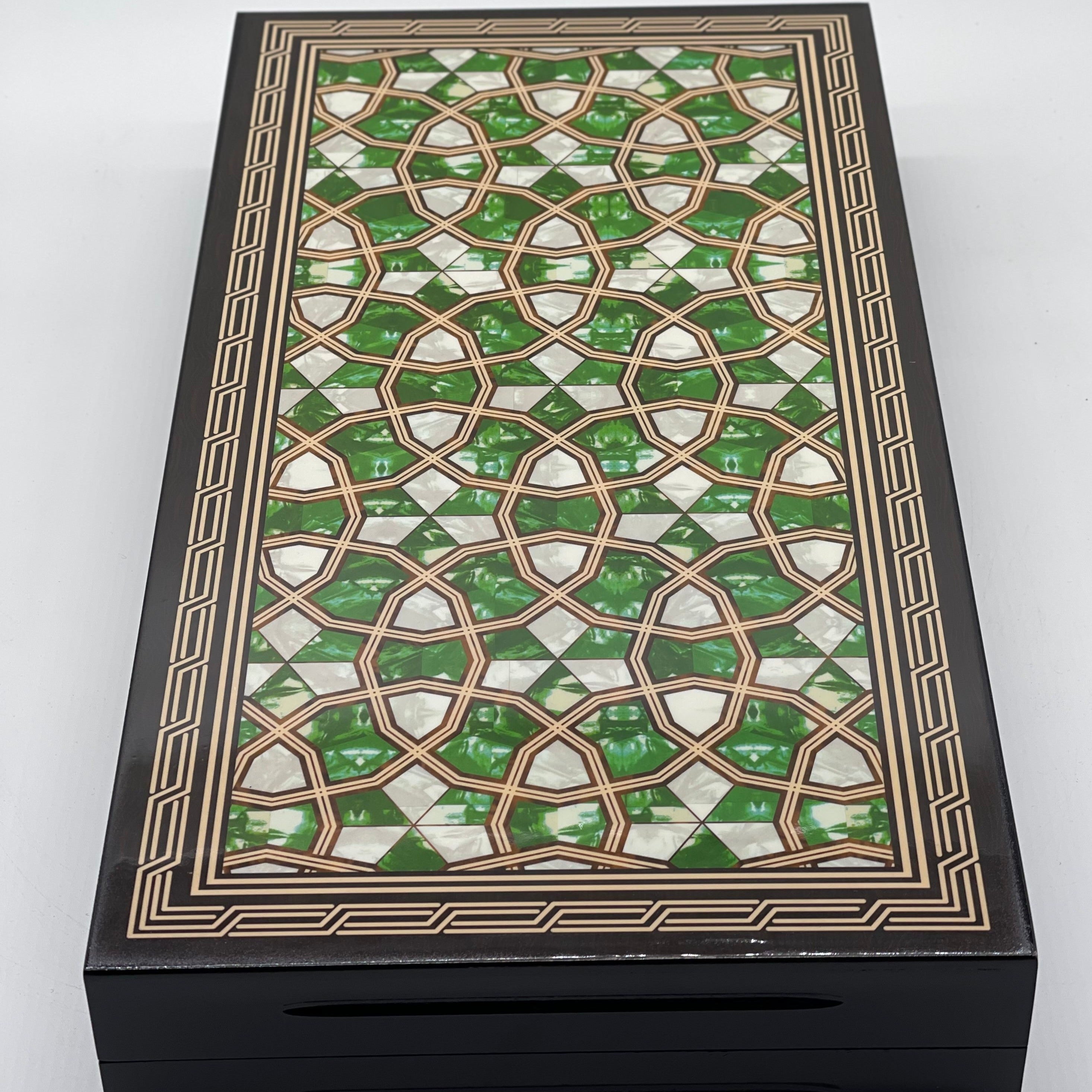 20.7" Green Luxury Wooden Antique Embroidered Mosaic Backgammon Set