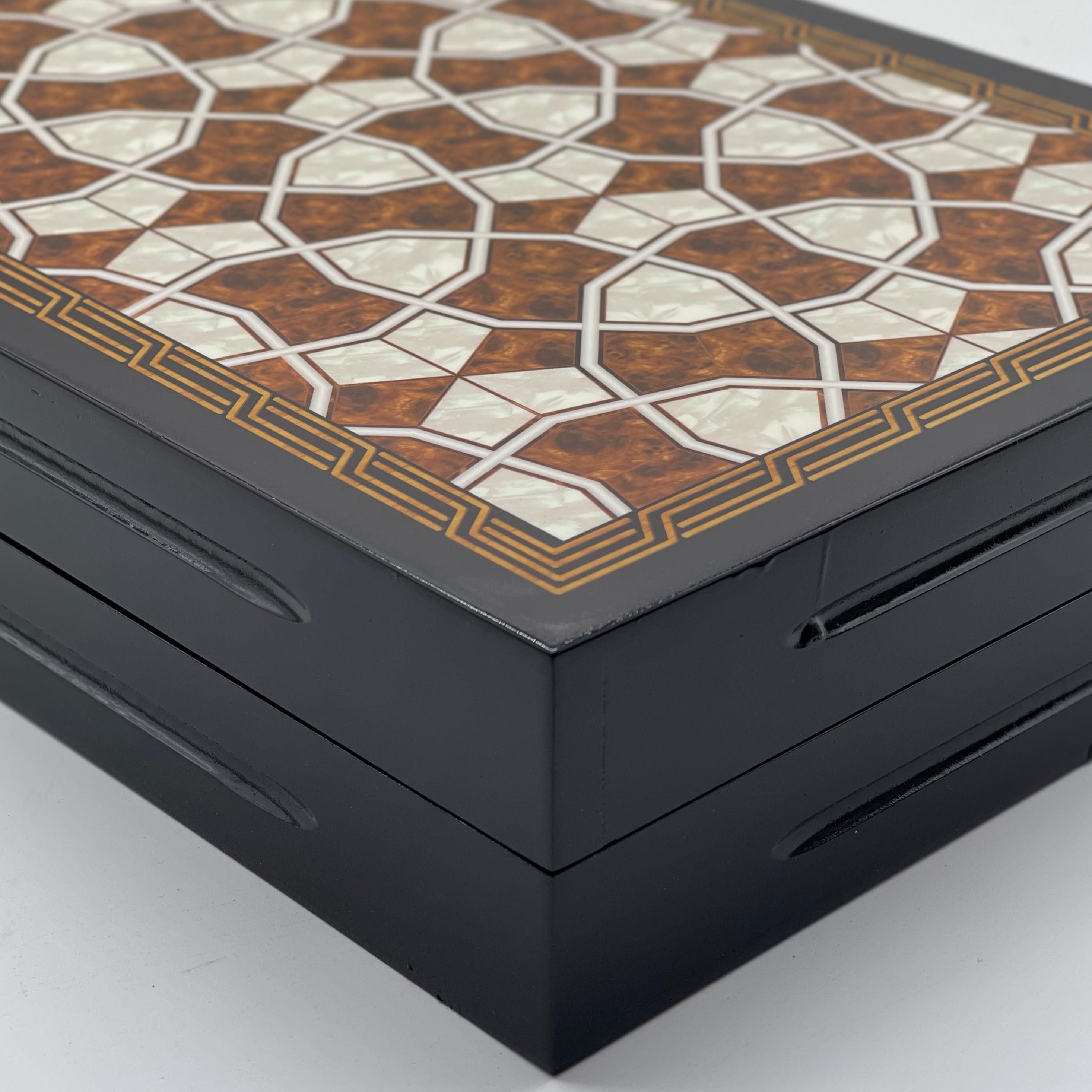 20.7" Brown Luxury Wooden Antique Embroidered Mosaic Backgammon Set