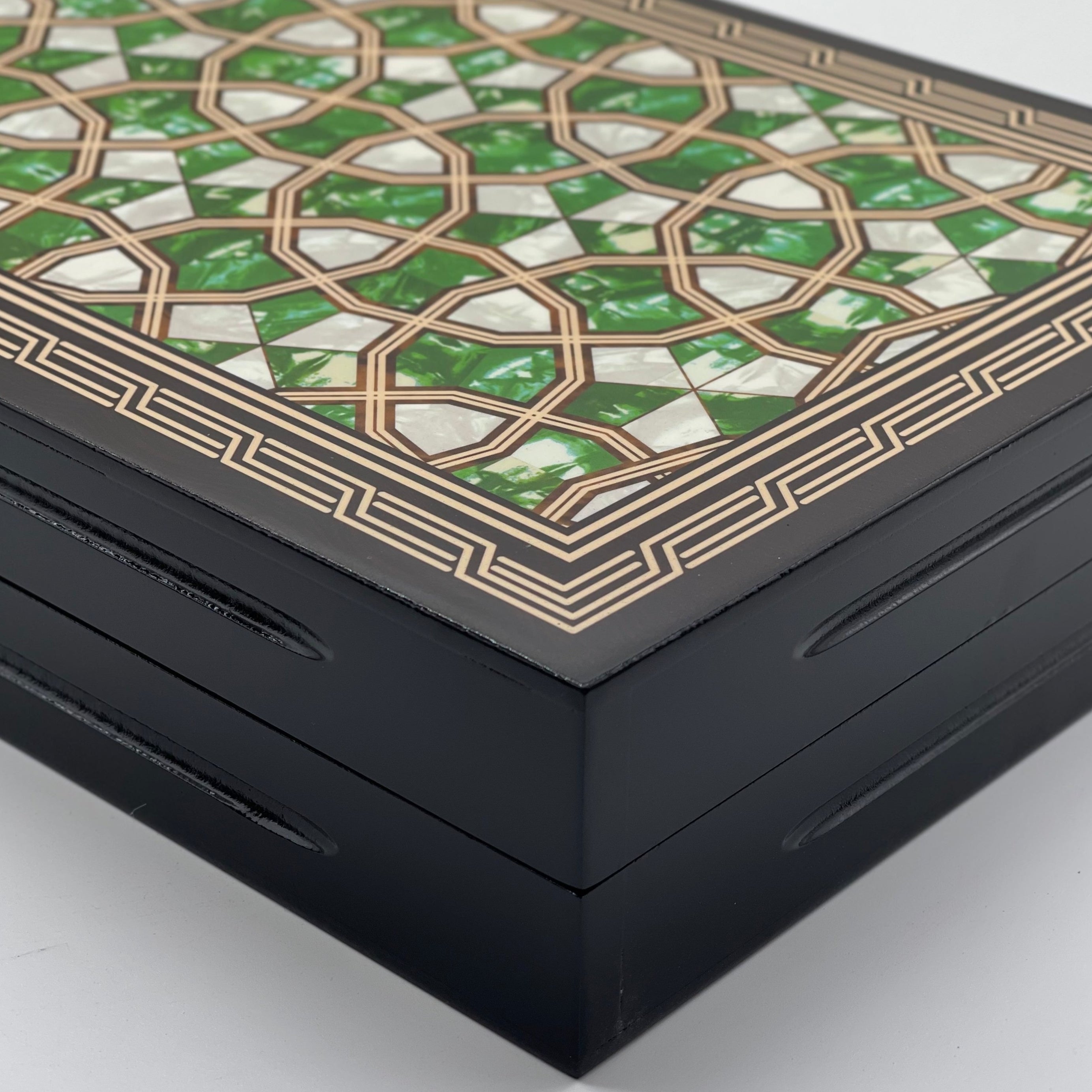 20.7" Green Luxury Wooden Antique Embroidered Mosaic Backgammon Set