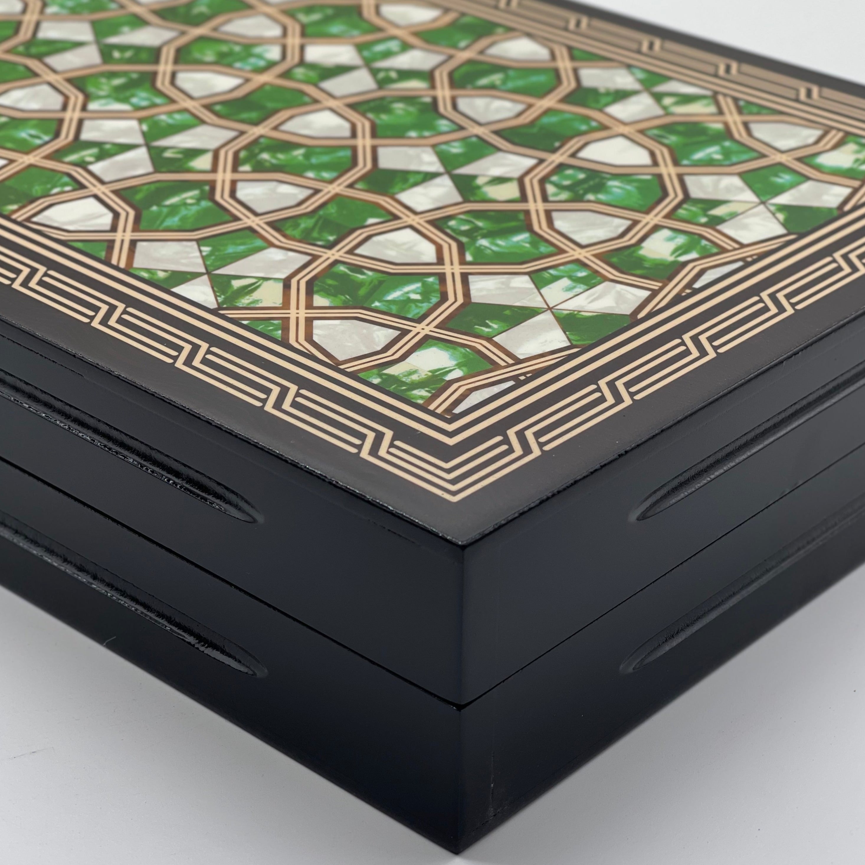 20.7" Green Luxury Wooden Antique Embroidered Mosaic Backgammon Set