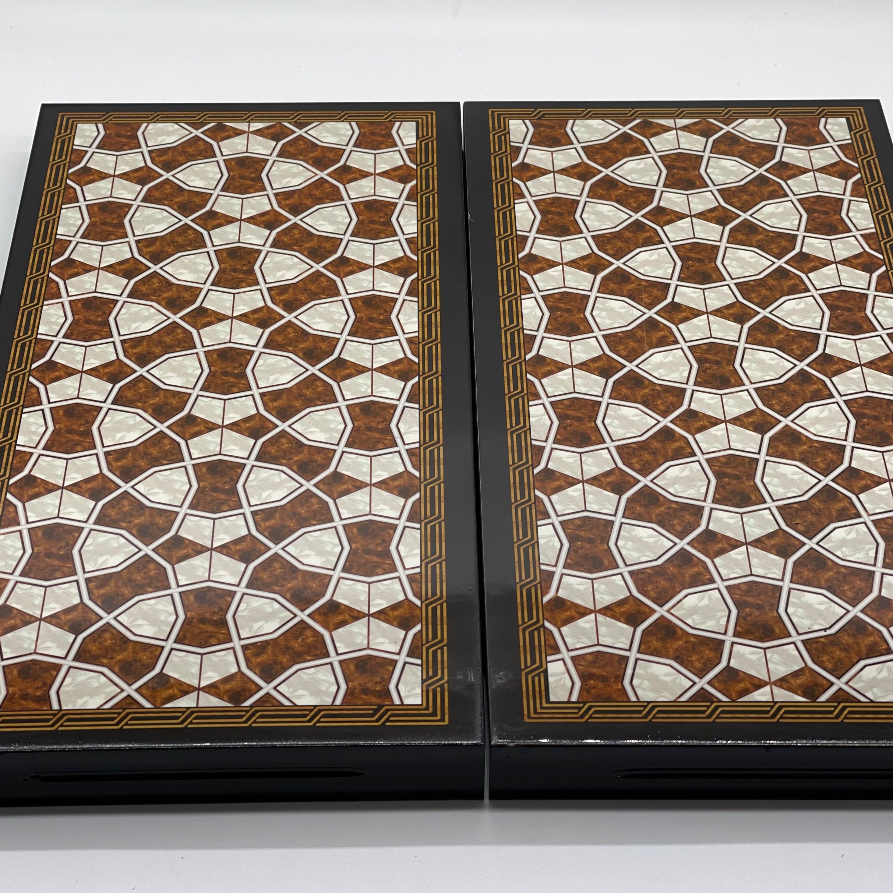 20.7" Brown Luxury Wooden Antique Embroidered Mosaic Backgammon Set
