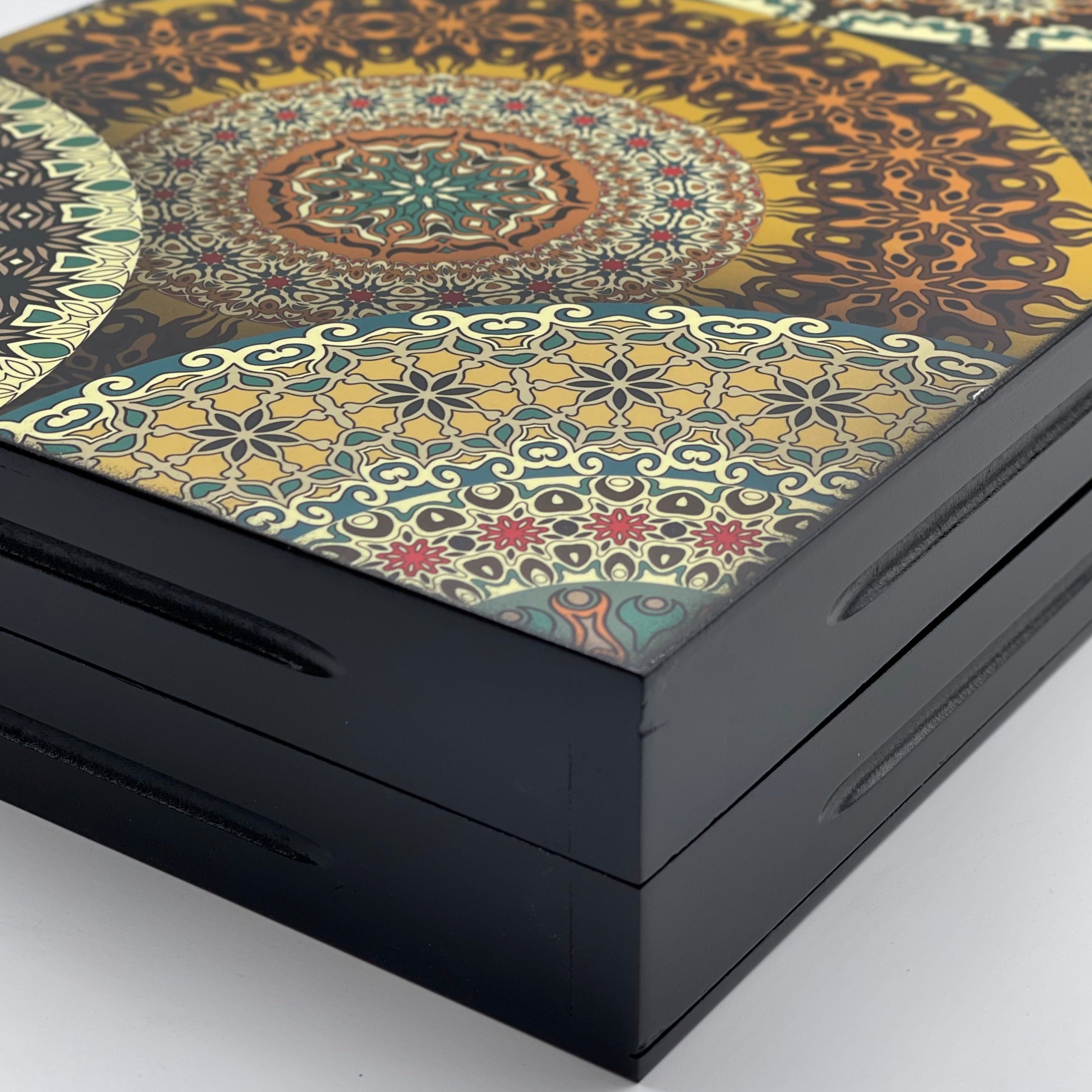 Luxury Wooden Antique Embroidered Mosaic Backgammon Set