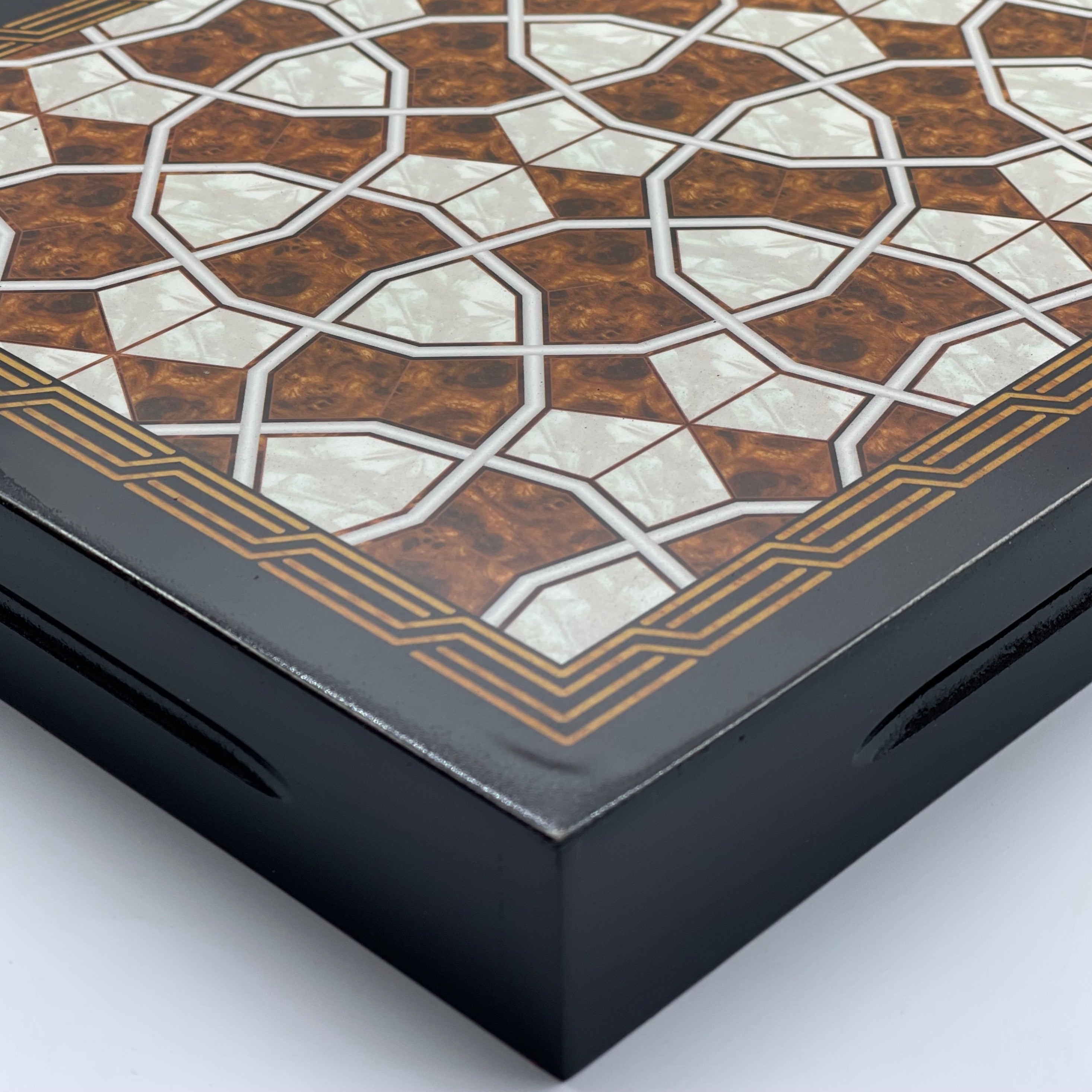 20.7" Brown Luxury Wooden Antique Embroidered Mosaic Backgammon Set