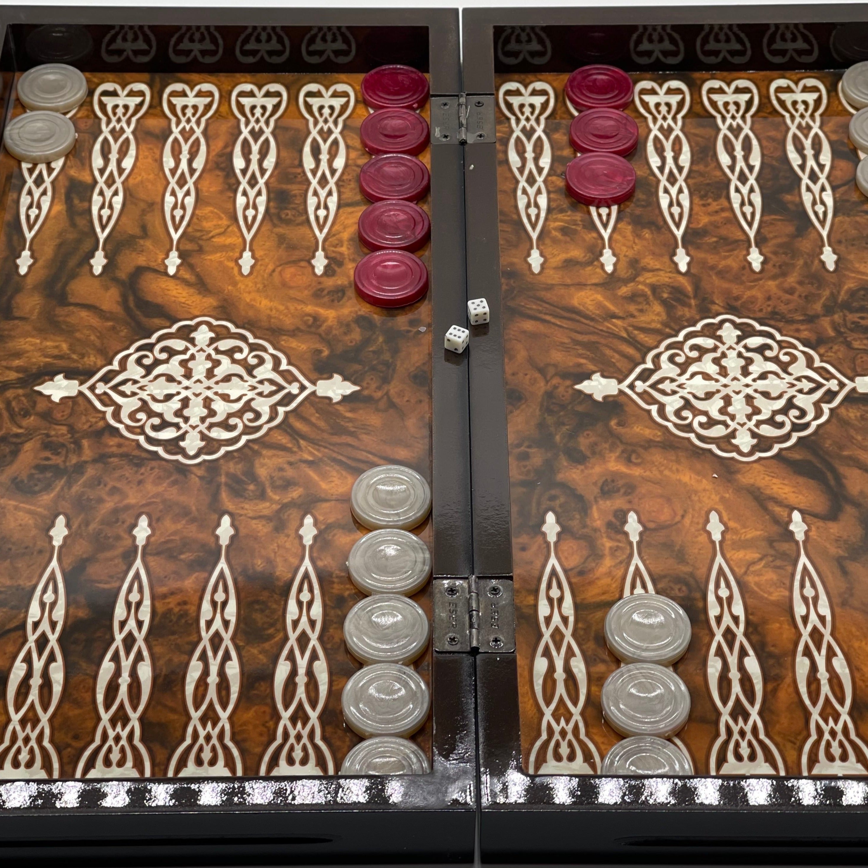 20.7" Green Luxury Wooden Antique Embroidered Mosaic Backgammon Set