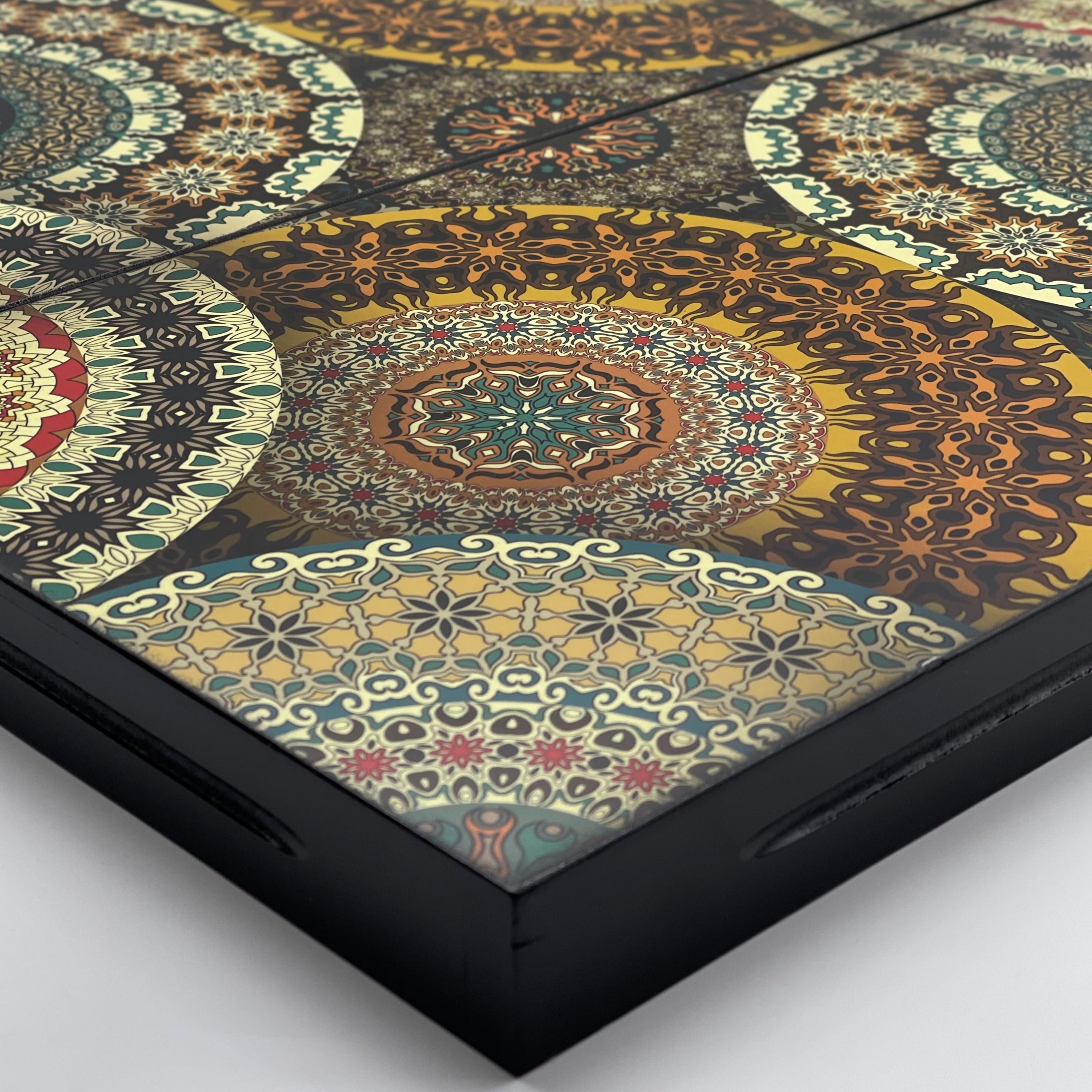 Luxury Wooden Antique Embroidered Mosaic Backgammon Set