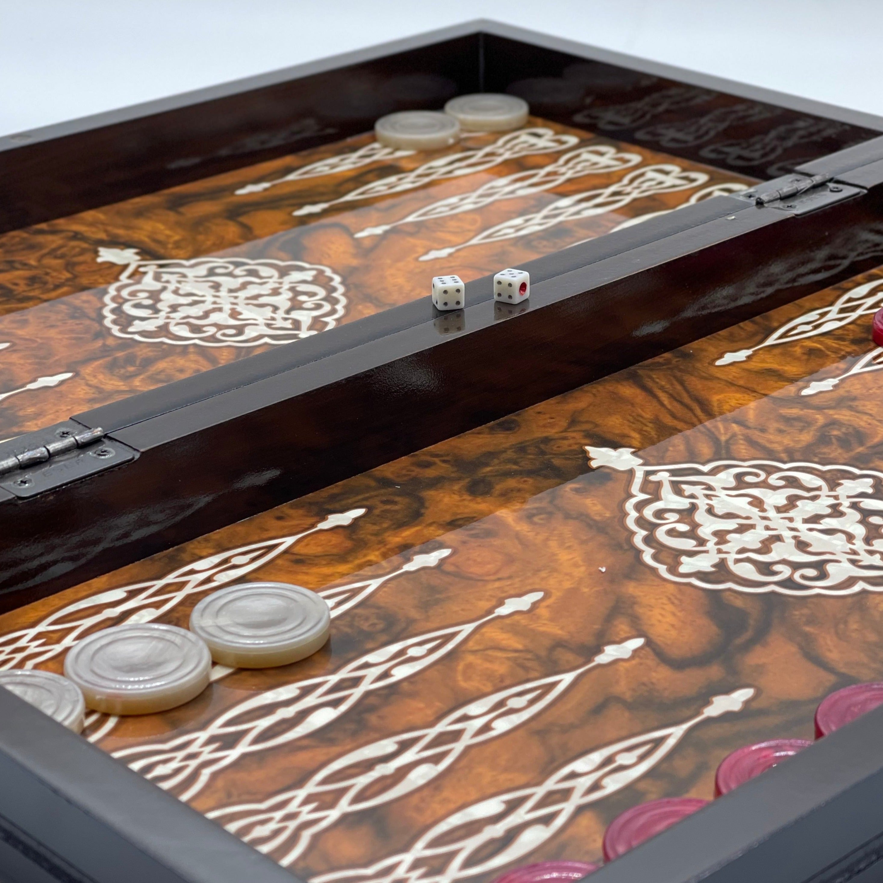 20.7" Green Luxury Wooden Antique Embroidered Mosaic Backgammon Set