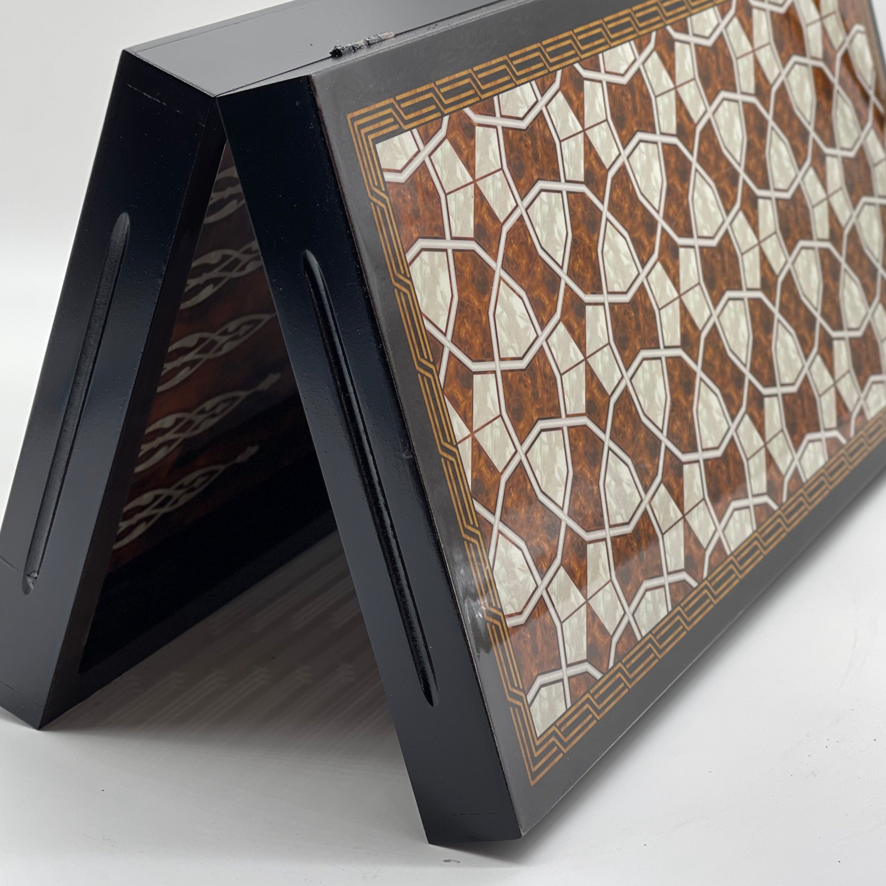 20.7" Brown Luxury Wooden Antique Embroidered Mosaic Backgammon Set