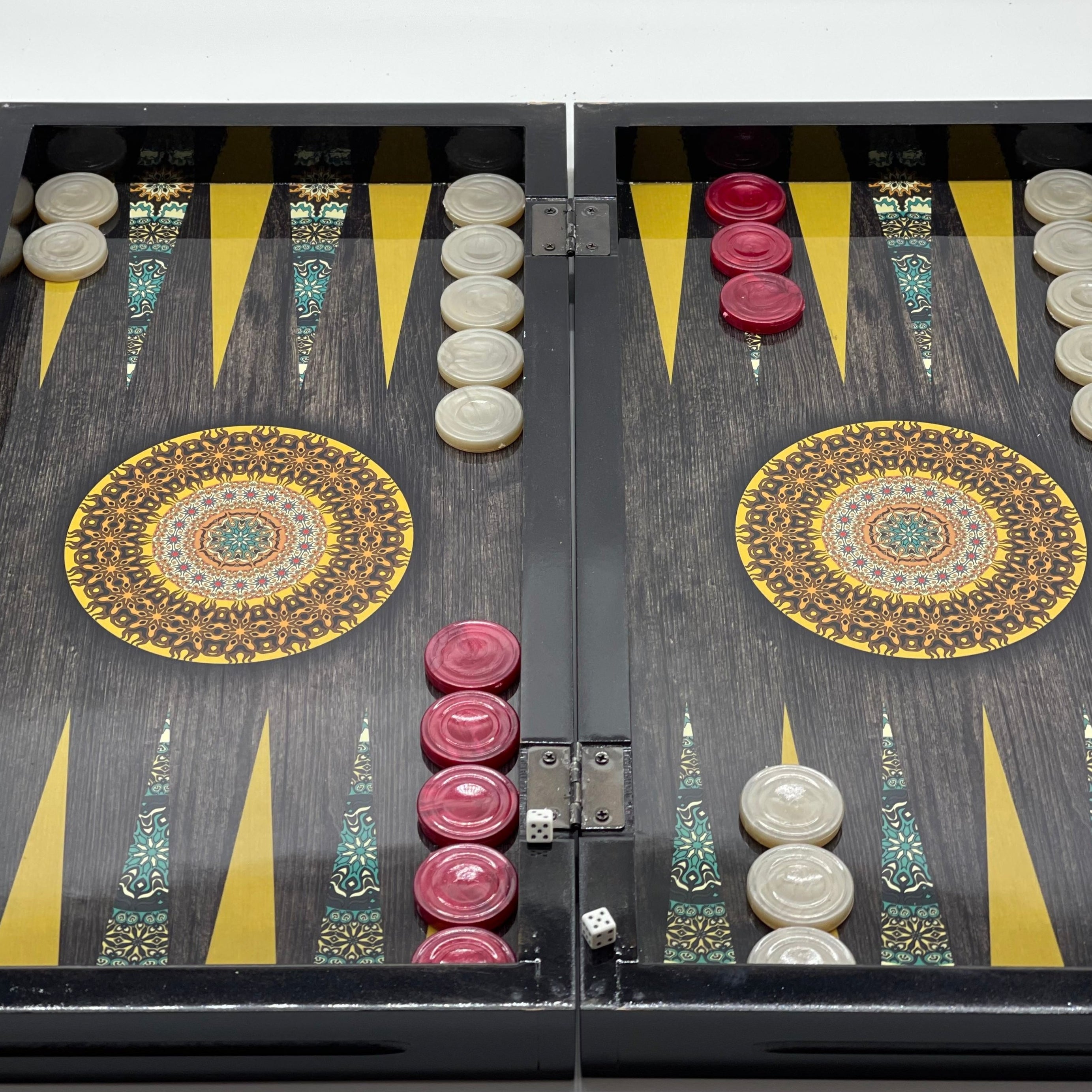 Luxury Wooden Antique Embroidered Mosaic Backgammon Set
