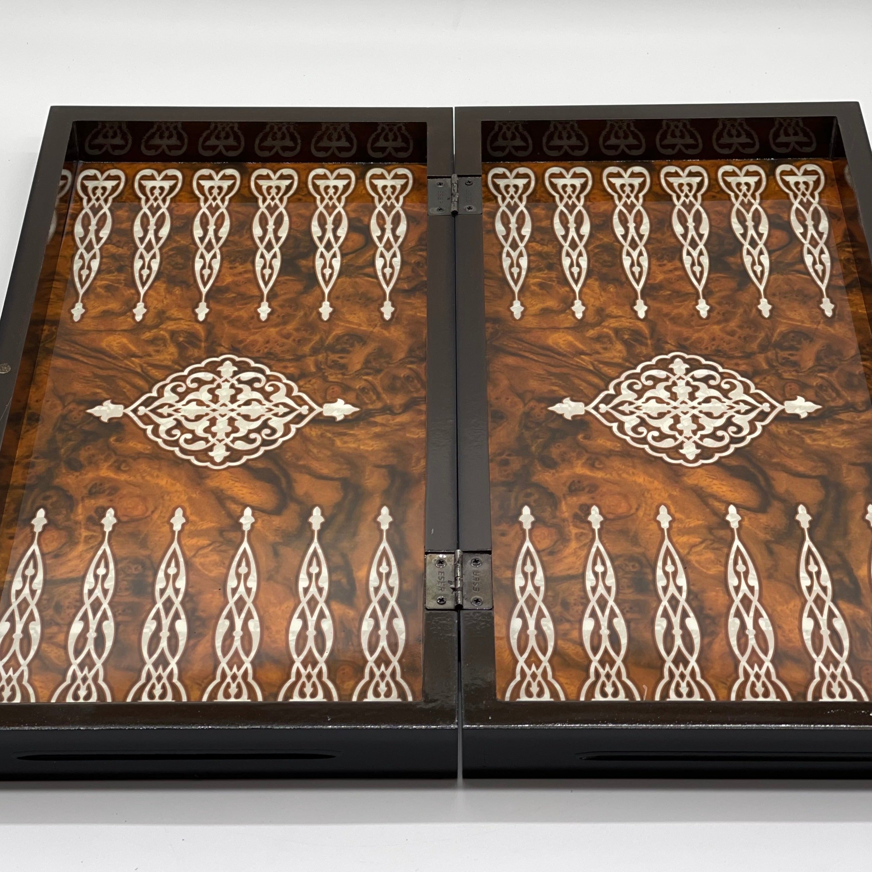 20.7" Brown Luxury Wooden Antique Embroidered Mosaic Backgammon Set