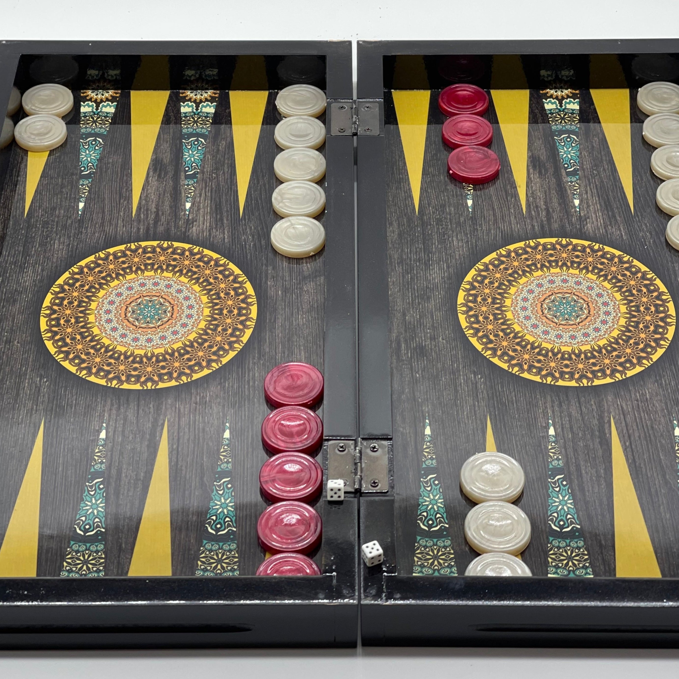 Luxury Wooden Antique Embroidered Mosaic Backgammon Set