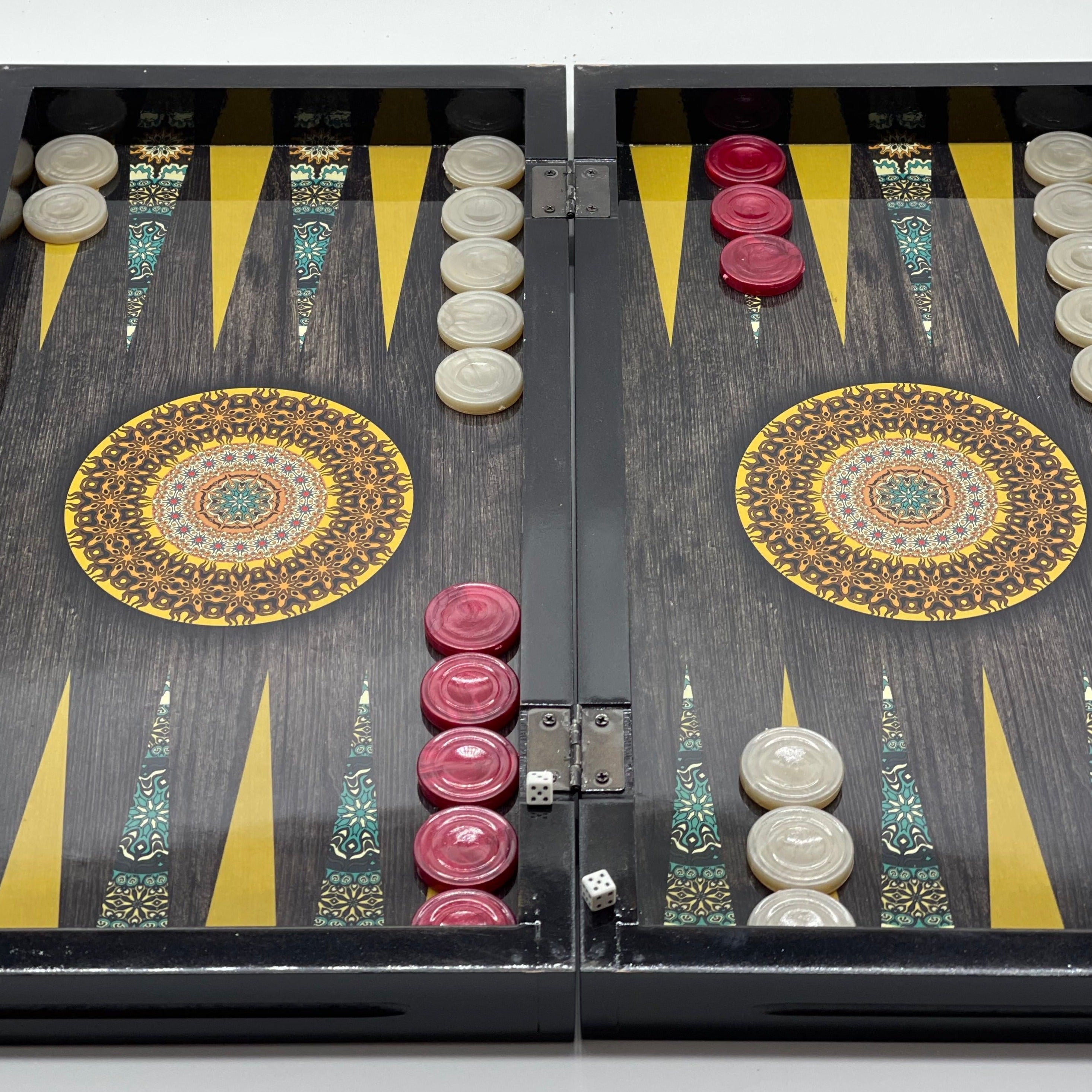 Luxury Wooden Antique Embroidered Mosaic Backgammon Set