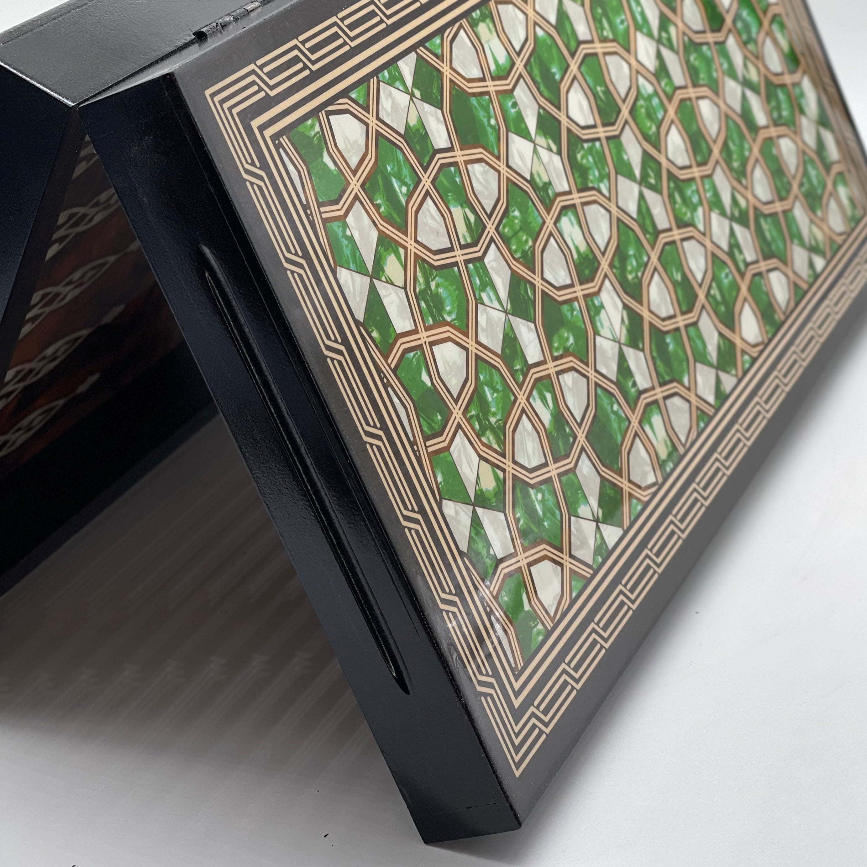 20.7" Green Luxury Wooden Antique Embroidered Mosaic Backgammon Set