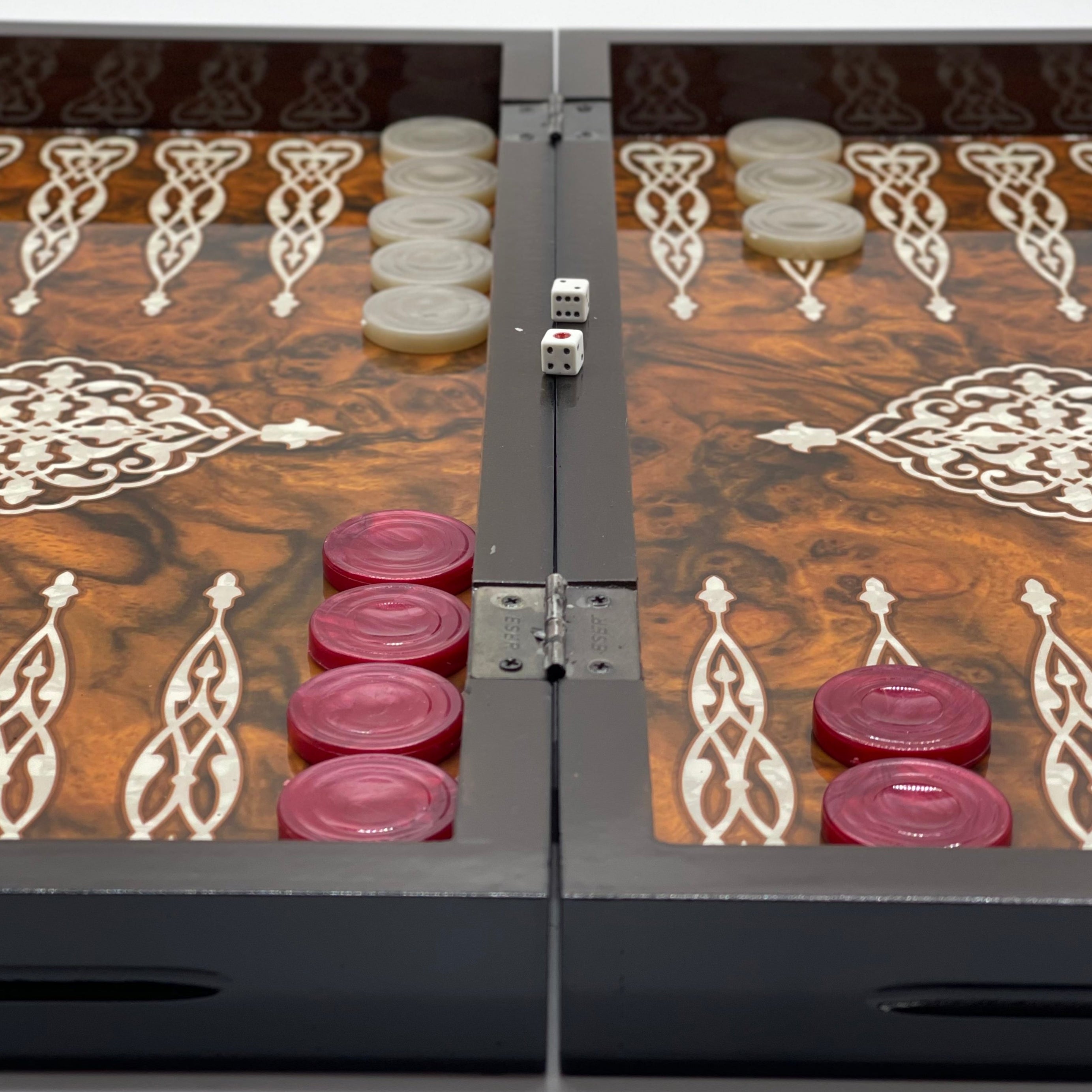 20.7" Brown Luxury Wooden Antique Embroidered Mosaic Backgammon Set