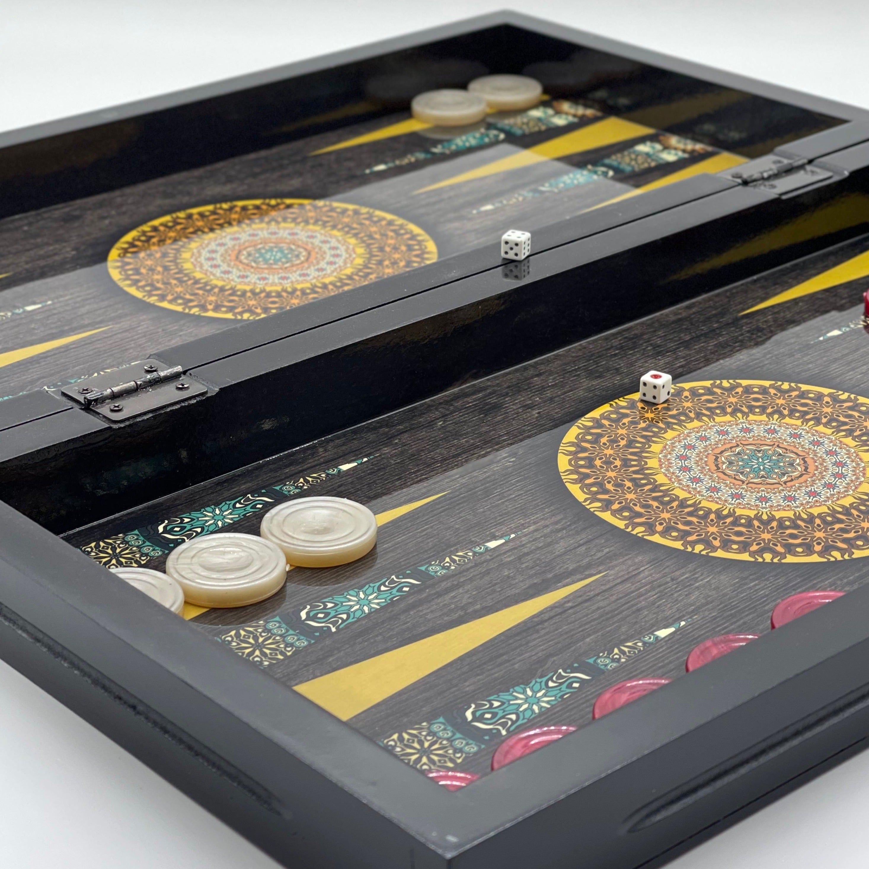 Luxury Wooden Antique Embroidered Mosaic Backgammon Set