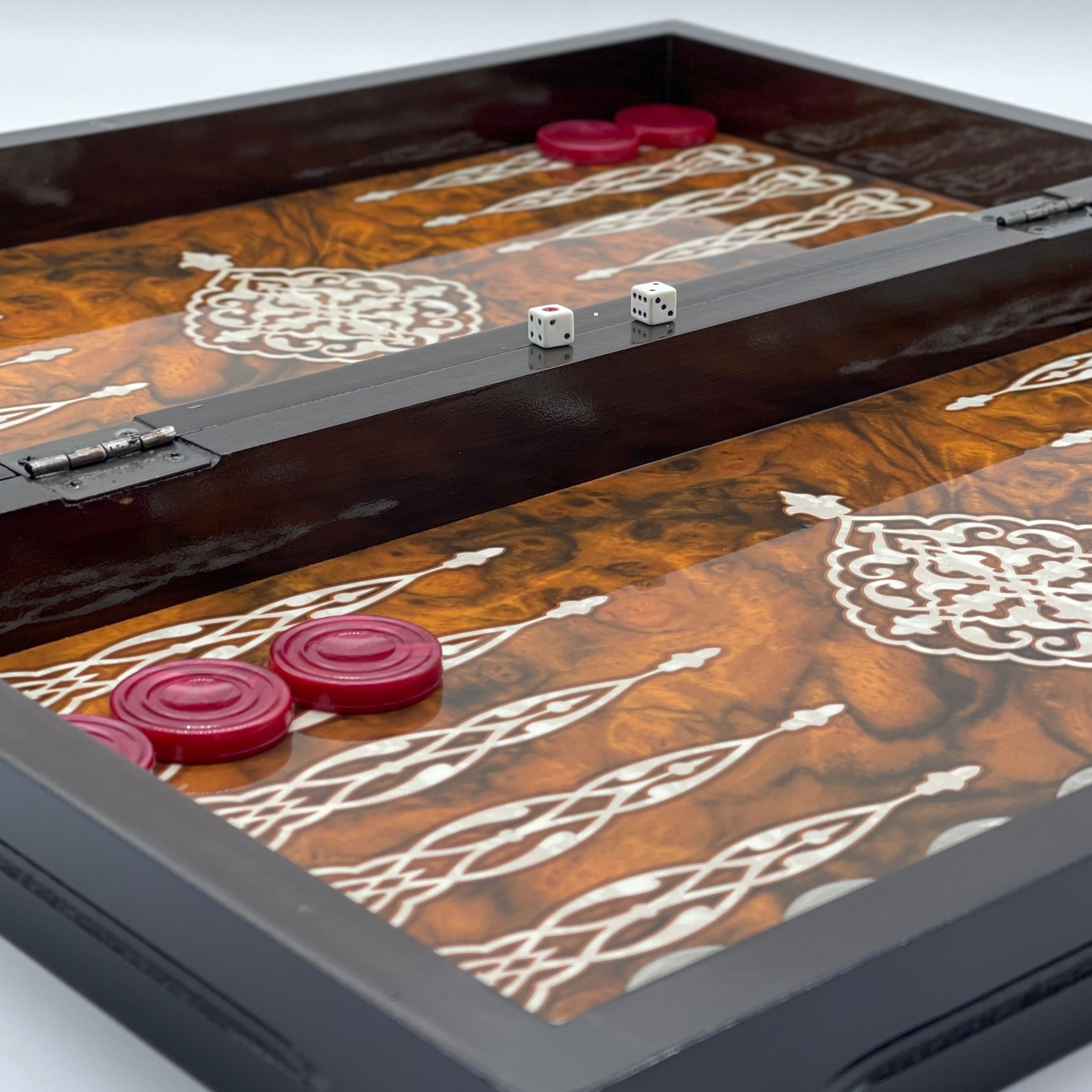 20.7" Brown Luxury Wooden Antique Embroidered Mosaic Backgammon Set