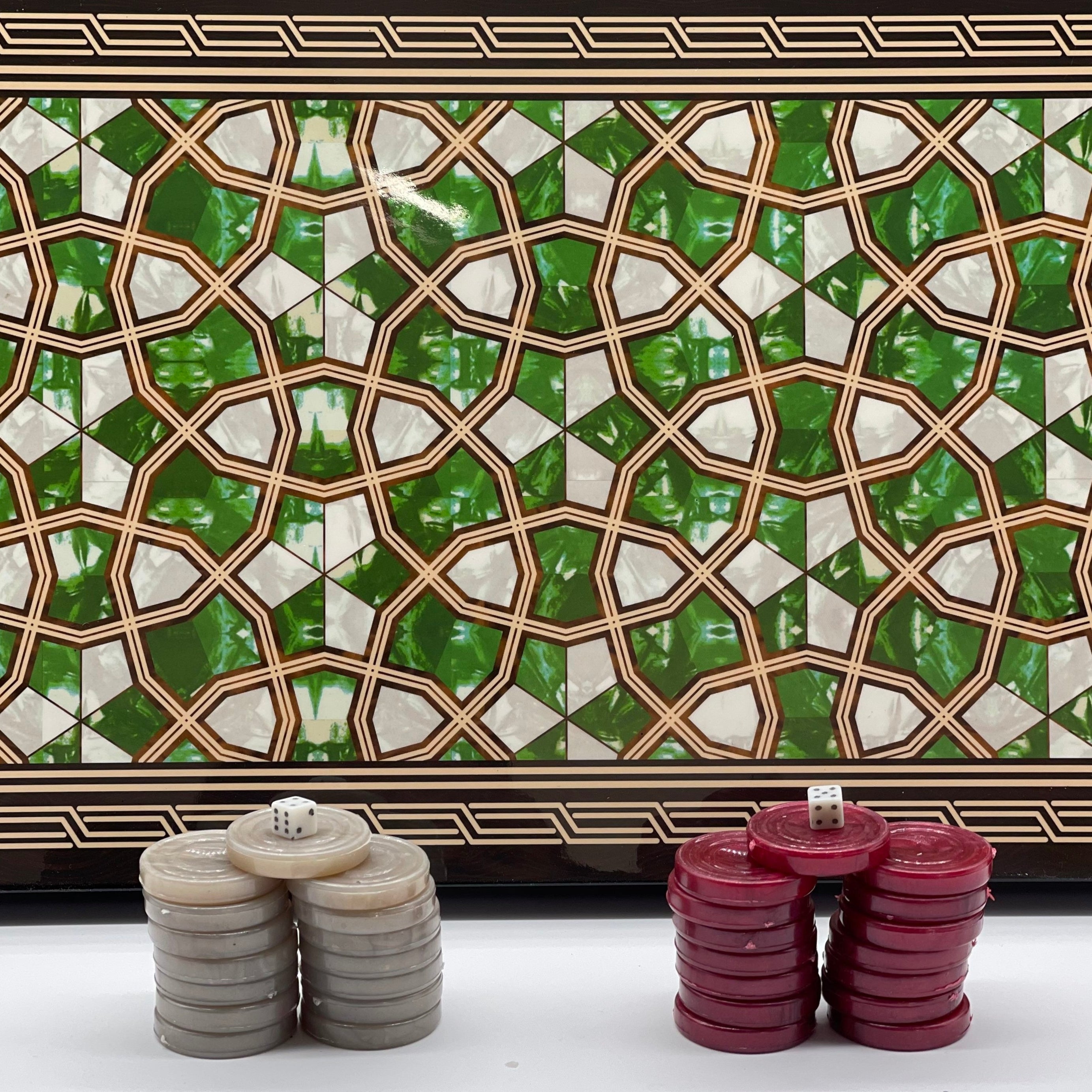 20.7" Green Luxury Wooden Antique Embroidered Mosaic Backgammon Set
