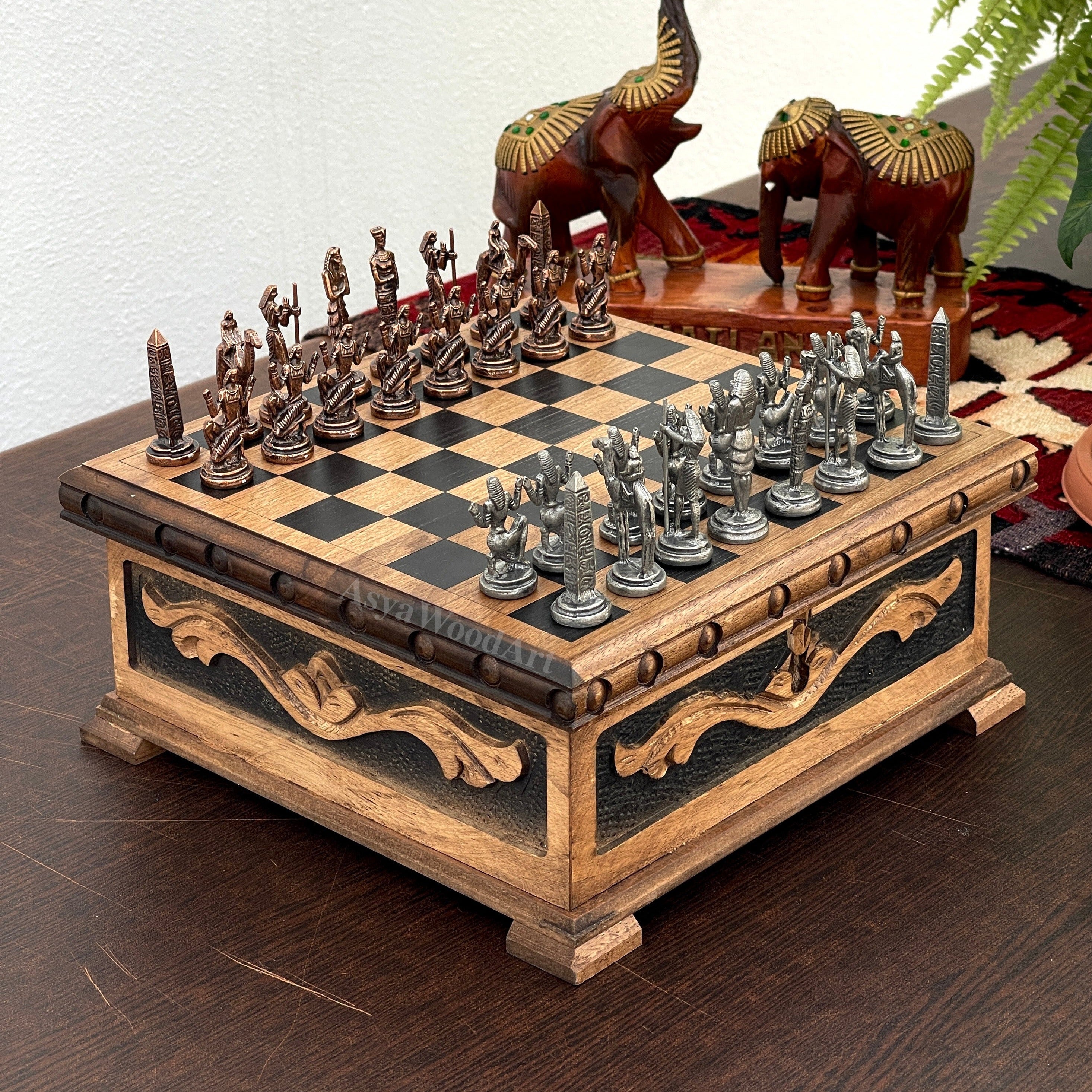 Personalized Boxed Puzzle Chess Set with Hidden Compartment with Chess Board