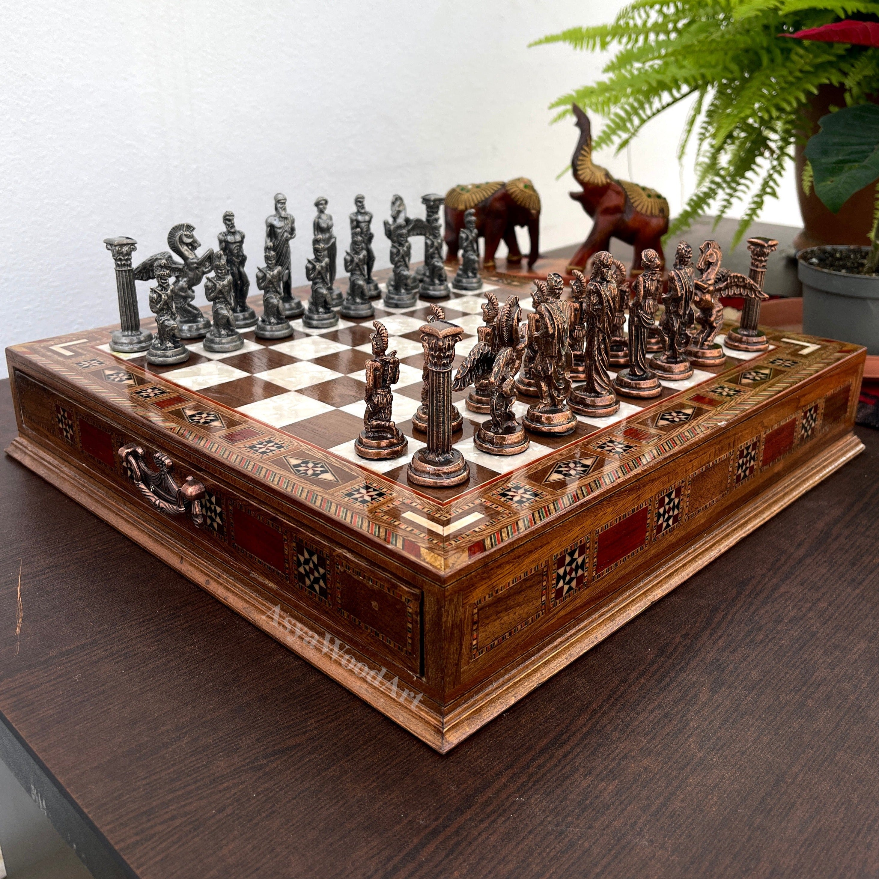 14” Luxury Metal Chess Set, Personalized Wooden Chess Board with newest Storage Metal C