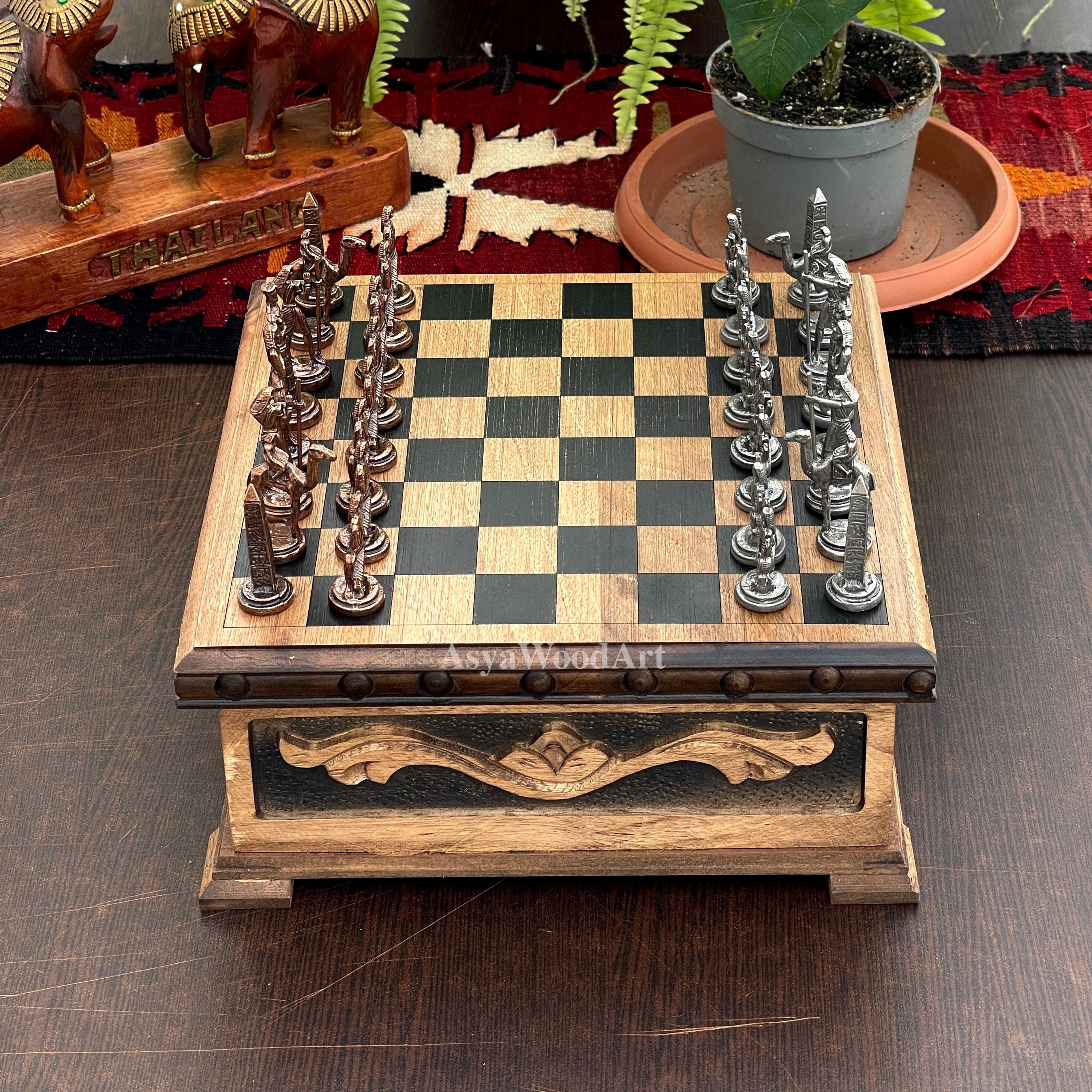 Personalized Boxed Puzzle Chess Set with Hidden Compartment with Chess Board