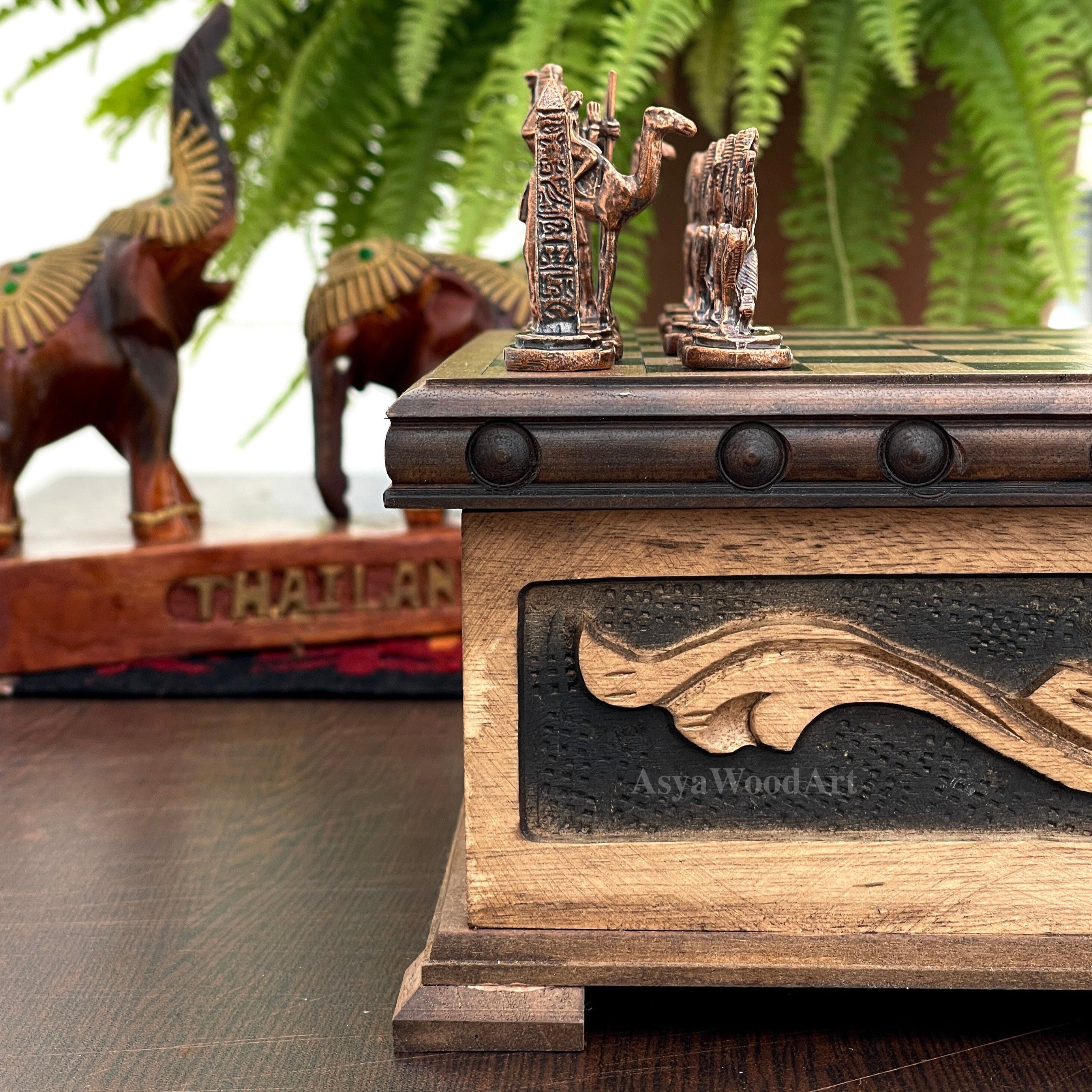 Personalized Boxed Puzzle Chess Set with Hidden Compartment with Chess Board