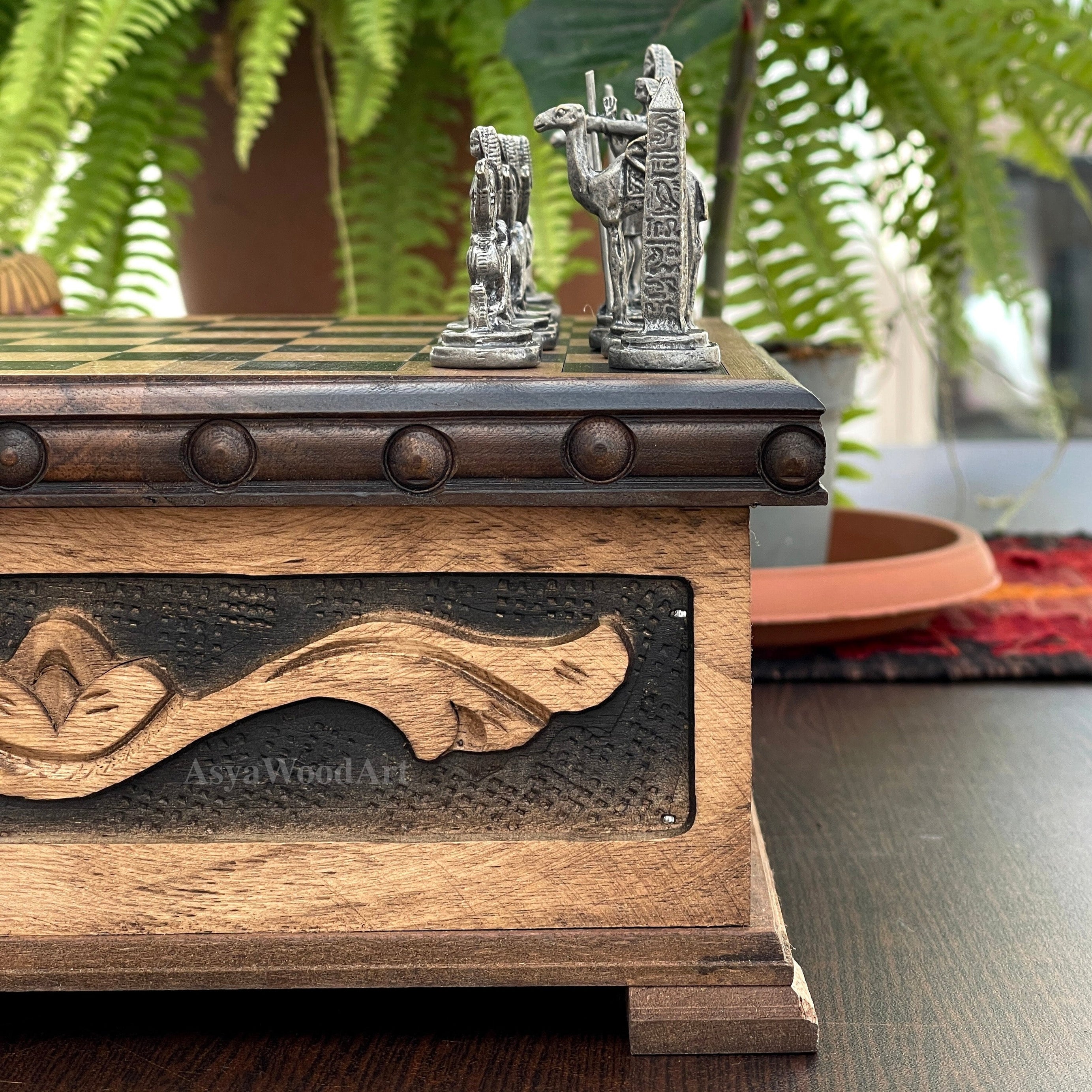 Personalized Boxed Puzzle Chess Set with Hidden Compartment with Chess Board