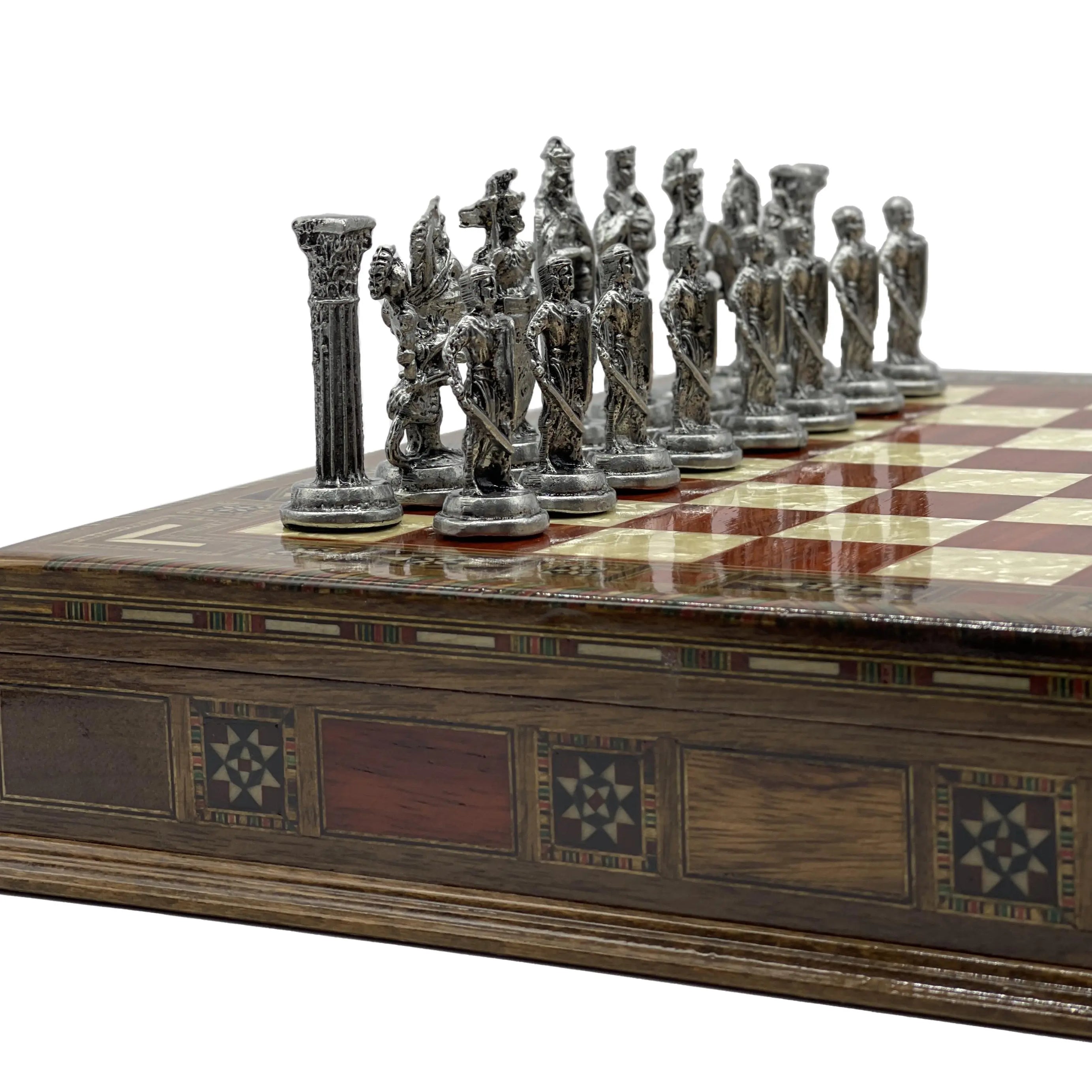 Handmade Rosewood Wooden Boxed Chess Set with British Metal Chess Pieces - AsyaWoodArt