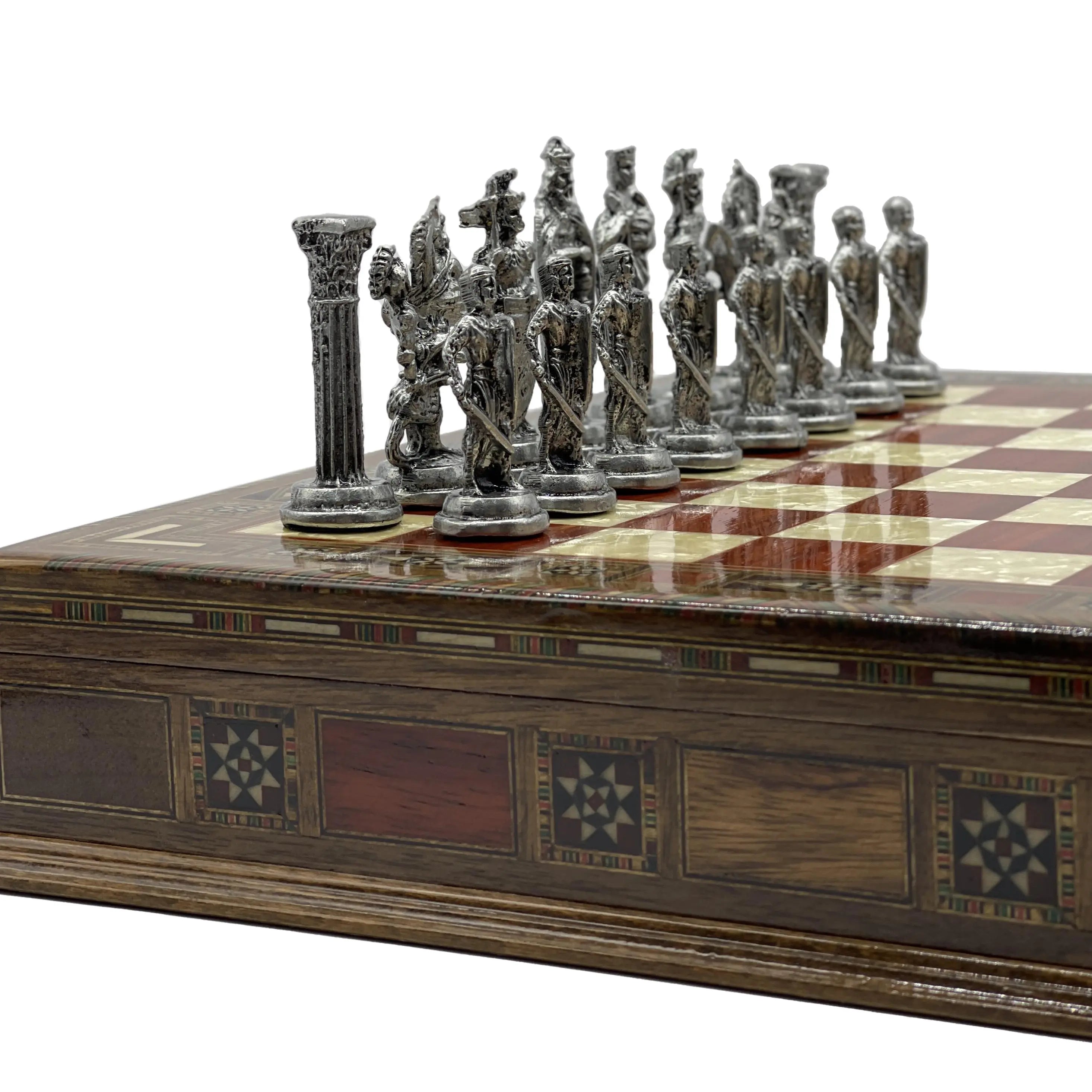 Handmade Rosewood Wooden Boxed Chess Set with British Metal Chess Pieces - AsyaWoodArt