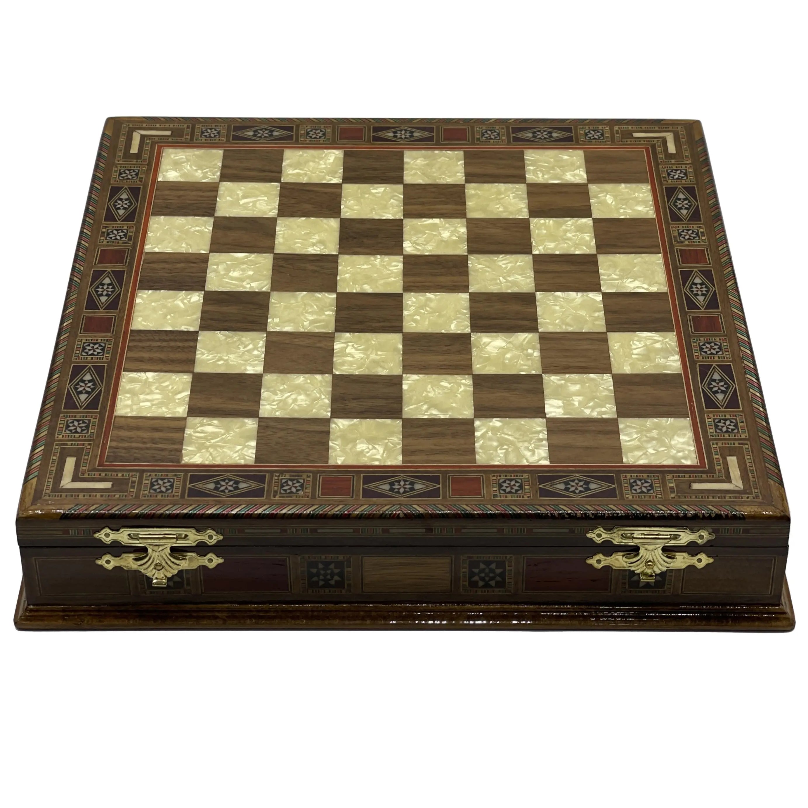 Personalized Walnut Boxed Wooden Chess Set With British Metal Chess Pieces - AsyaWoodArt