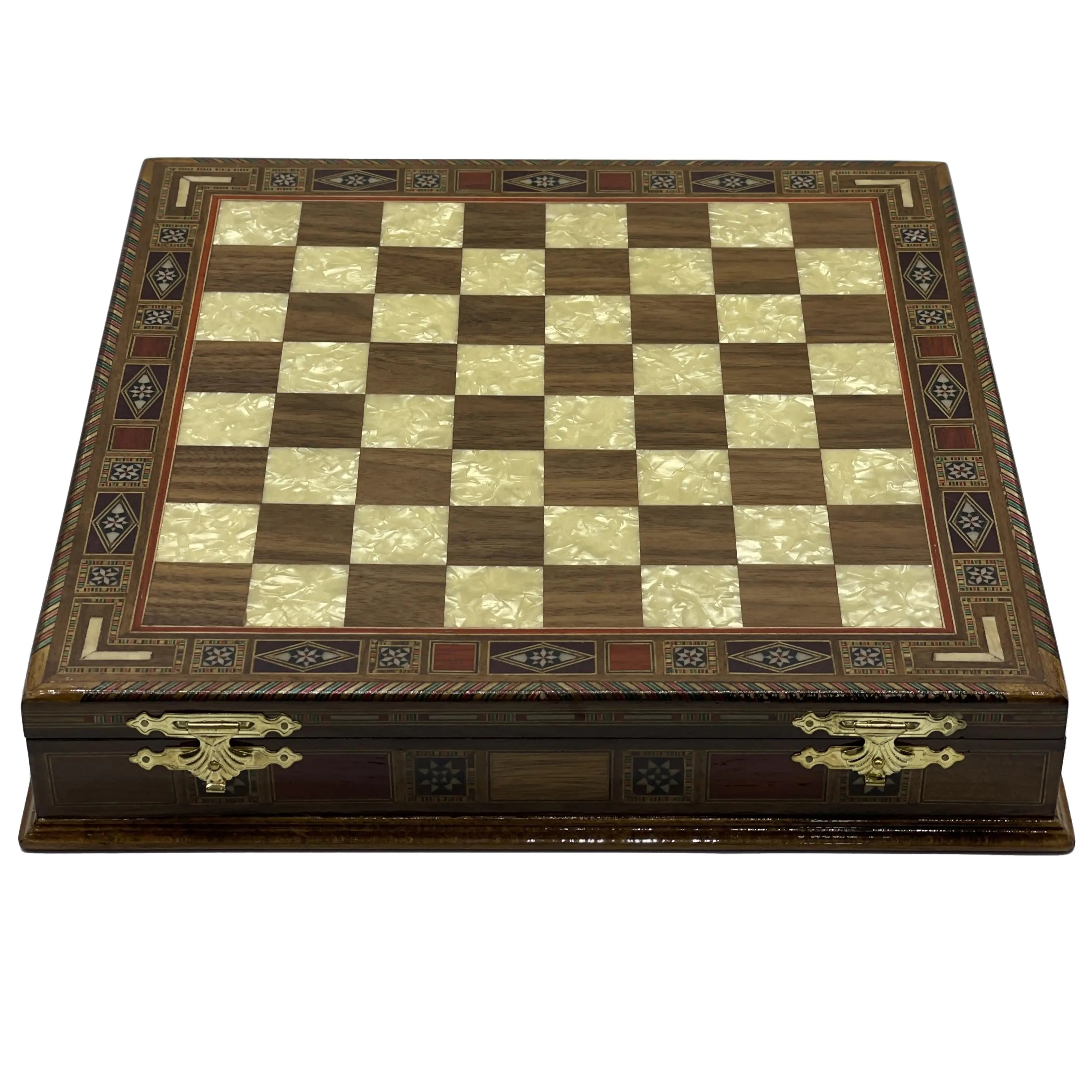 Personalized Walnut Boxed Wooden Chess Set With British Metal Chess Pieces - AsyaWoodArt