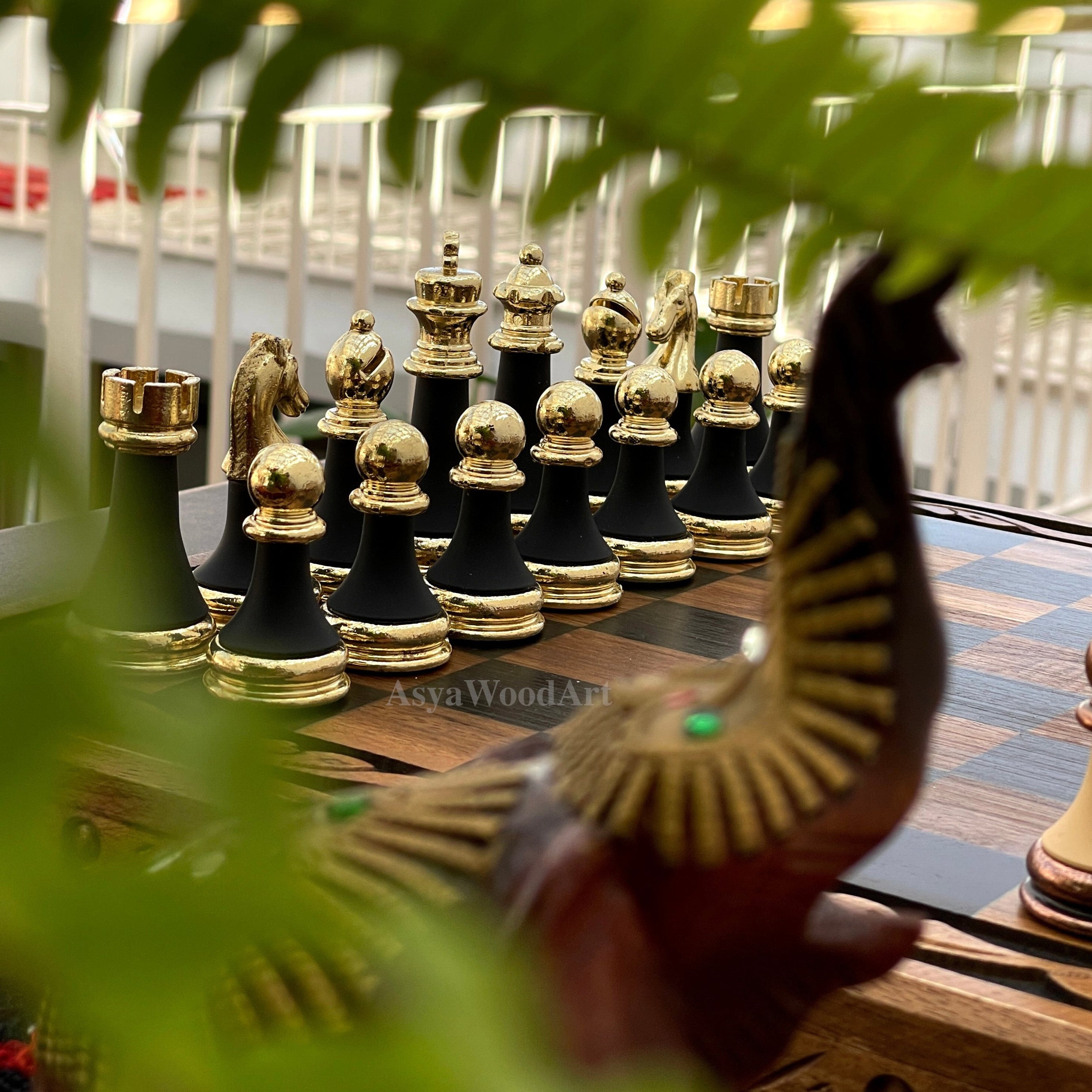 Large Walnut Wooden Chess Set with Large Special Chess Pieces