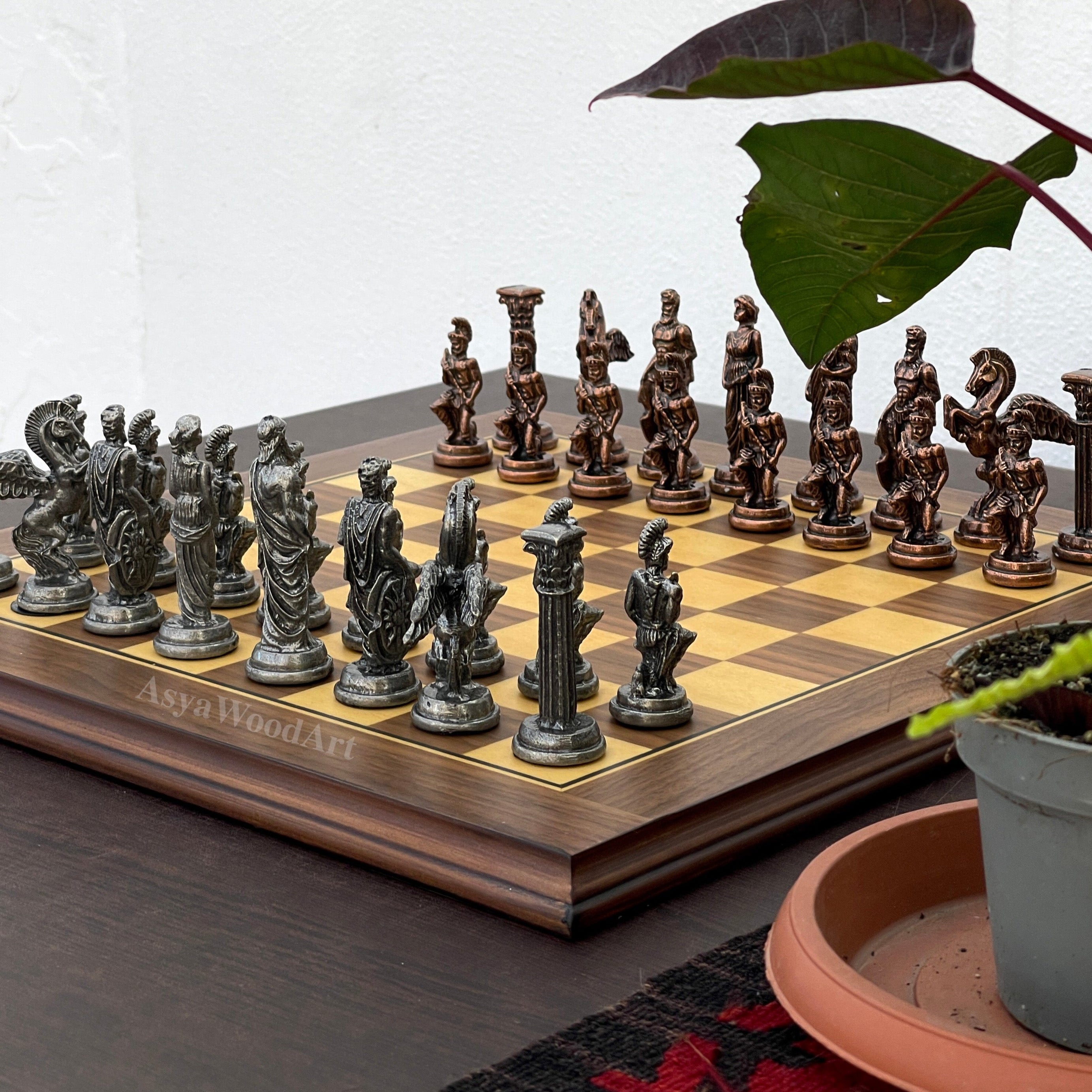 American Walnut Solid Wooden Chess Set With Pegasus Metal Chess Pieces
