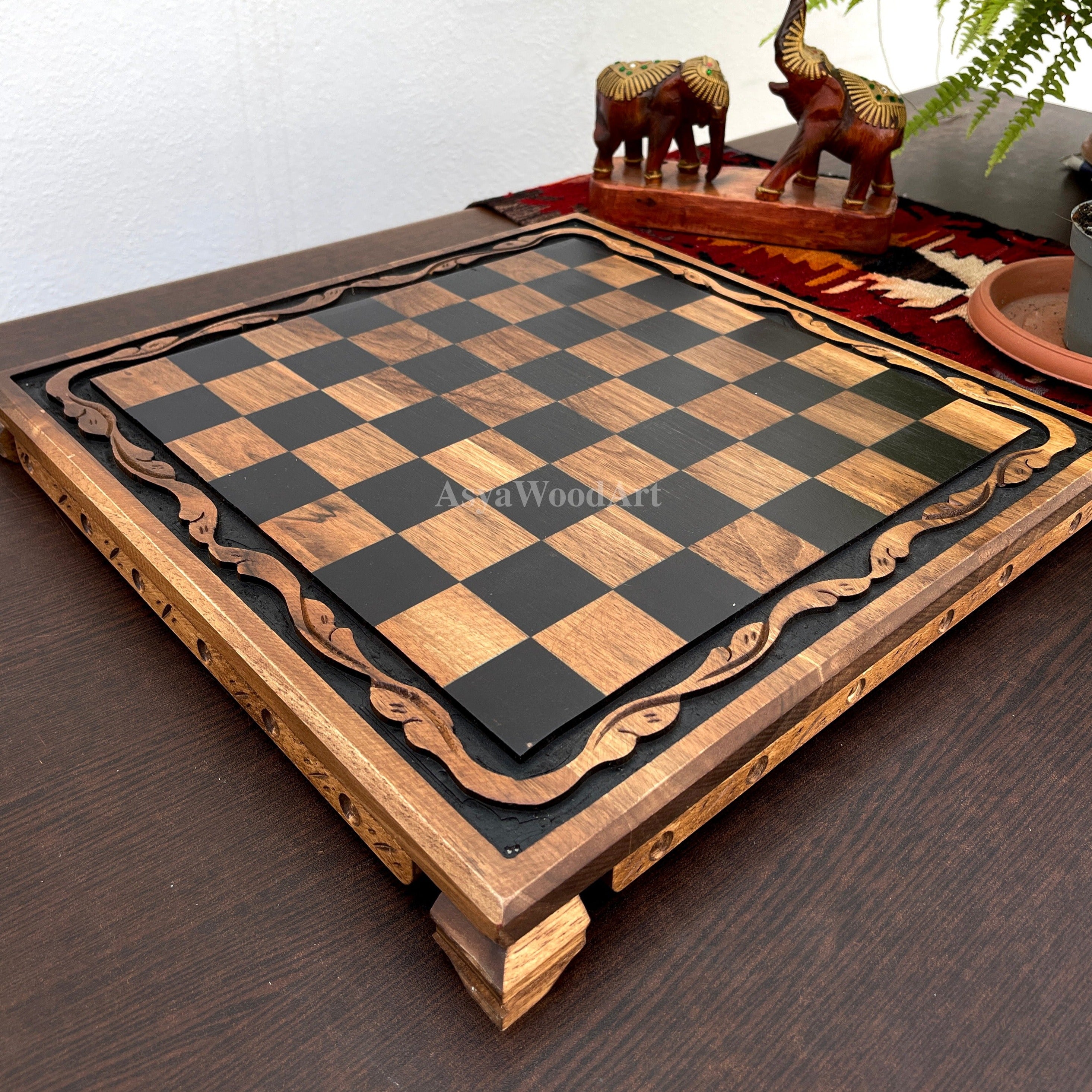 Large Walnut Wooden Chess Set with Large Special Chess Pieces