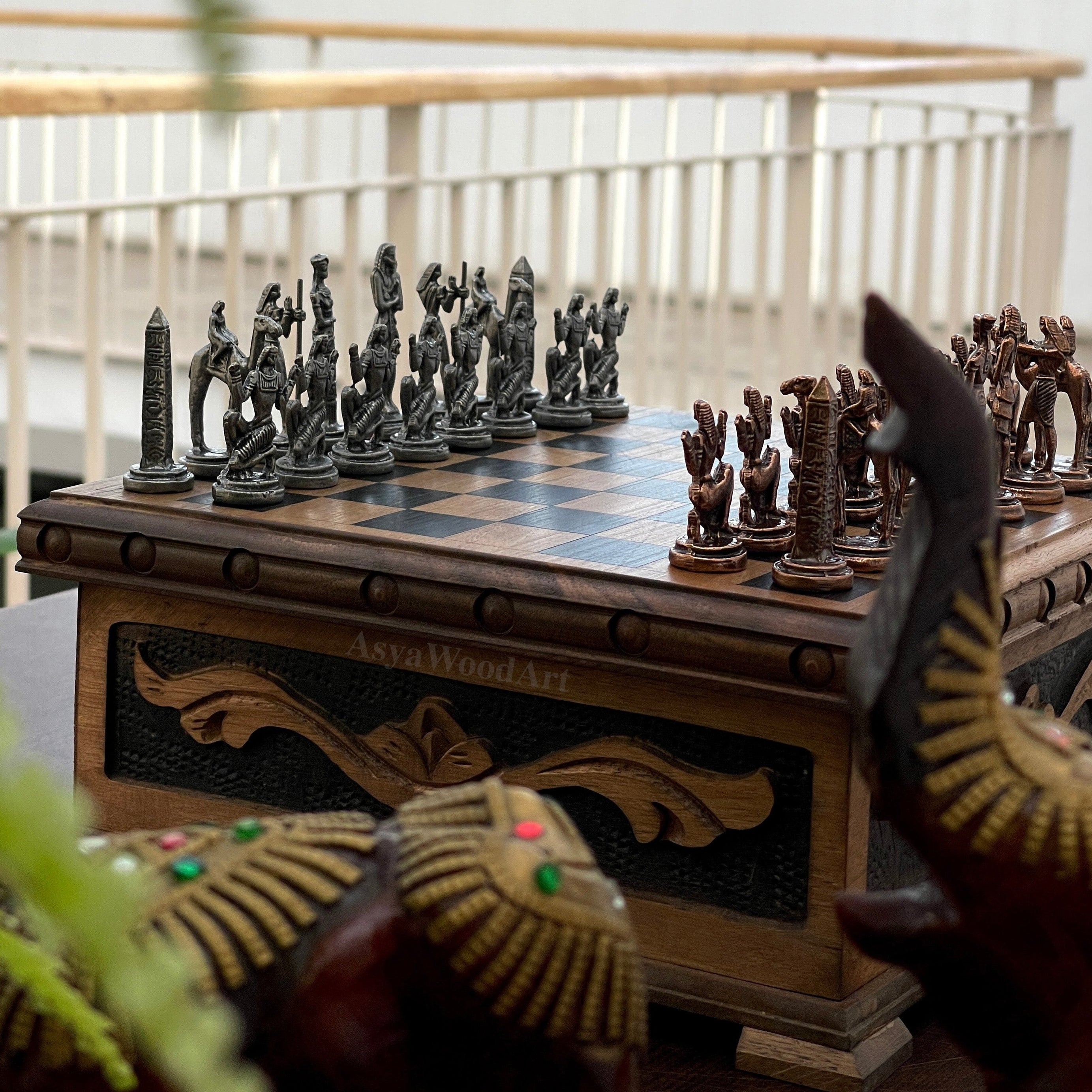 Personalized Boxed Puzzle Chess Set with Hidden Compartment with Chess Board