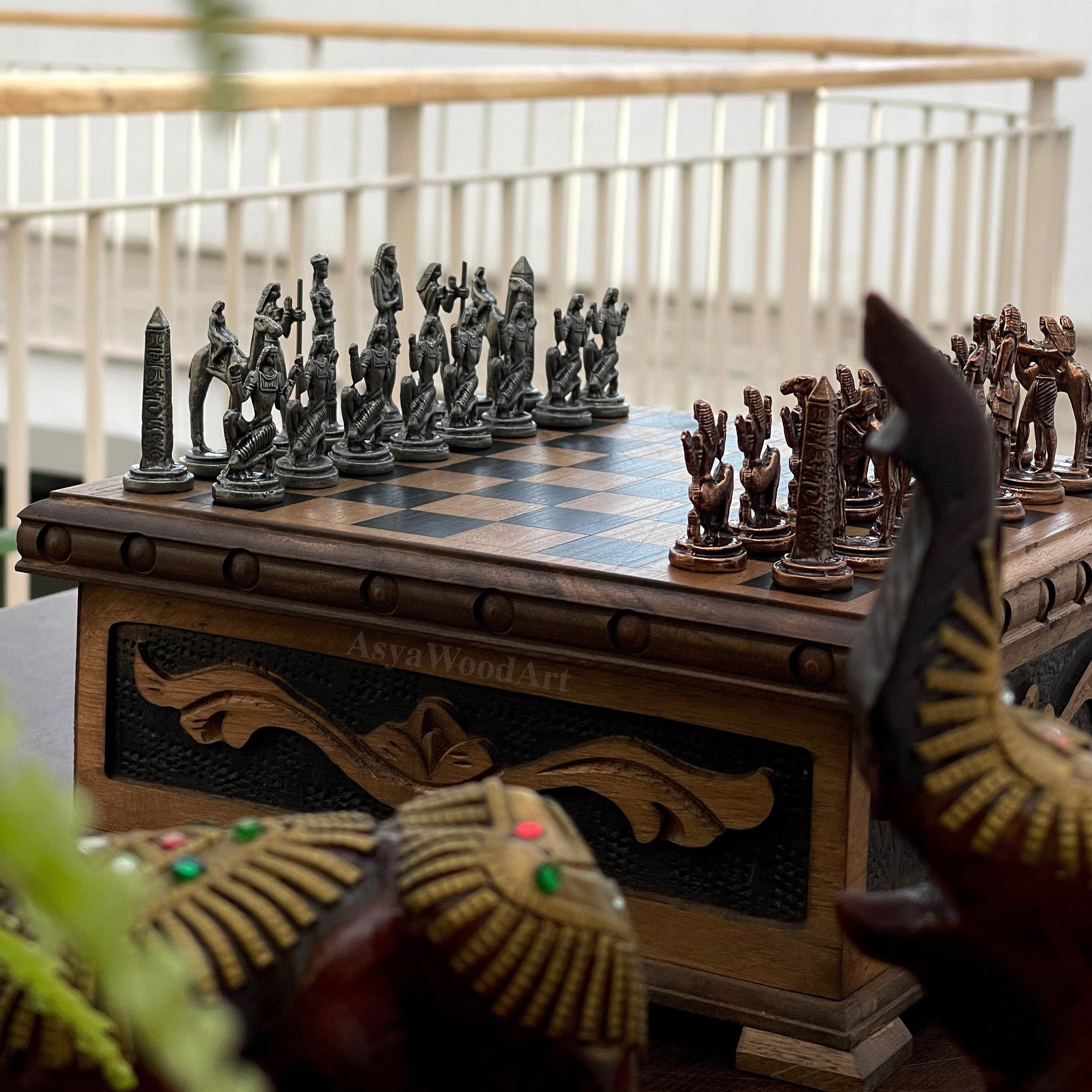 Personalized Boxed Puzzle Chess Set with Hidden Compartment with Chess Board