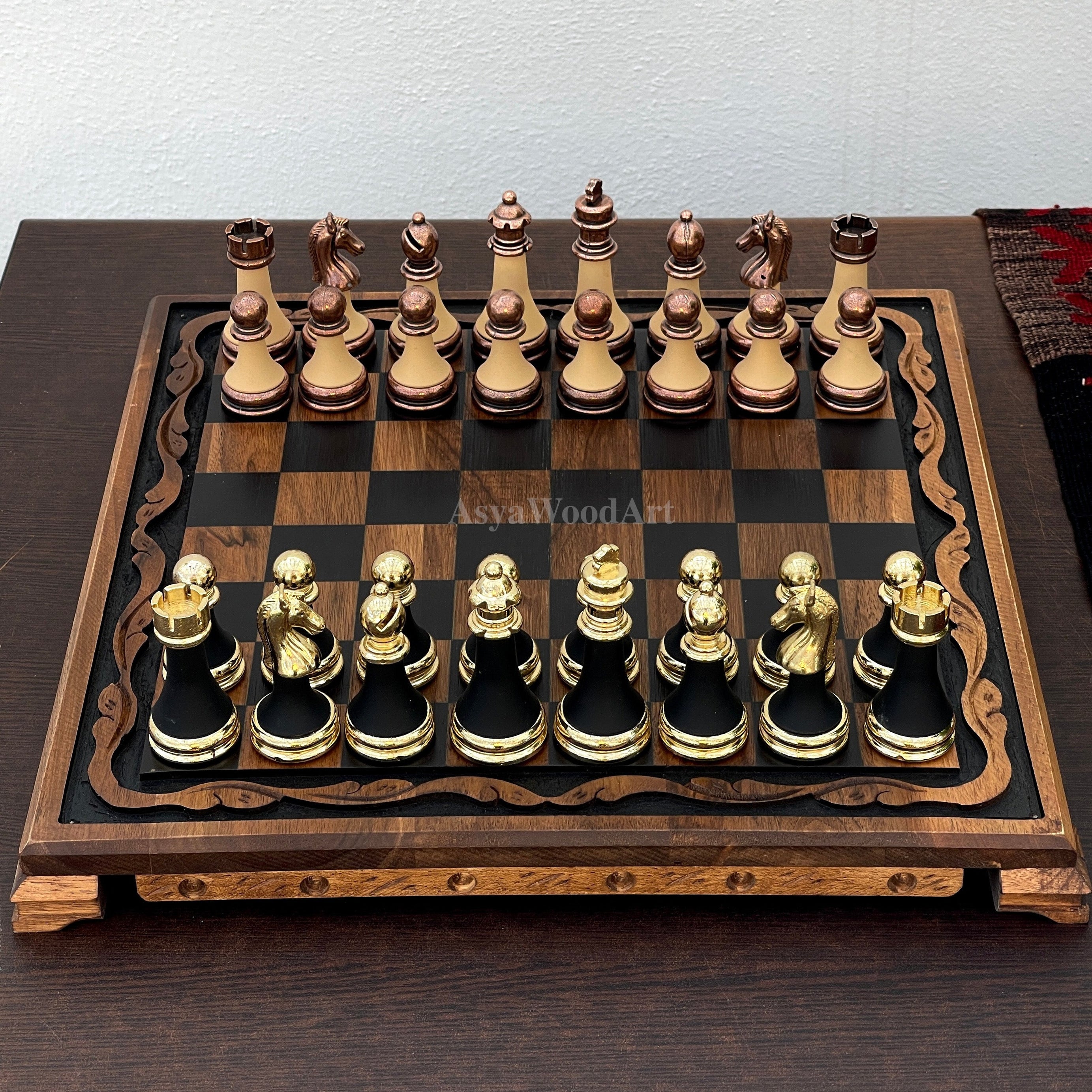 Large Walnut Wooden Chess Set with Large Special Chess Pieces