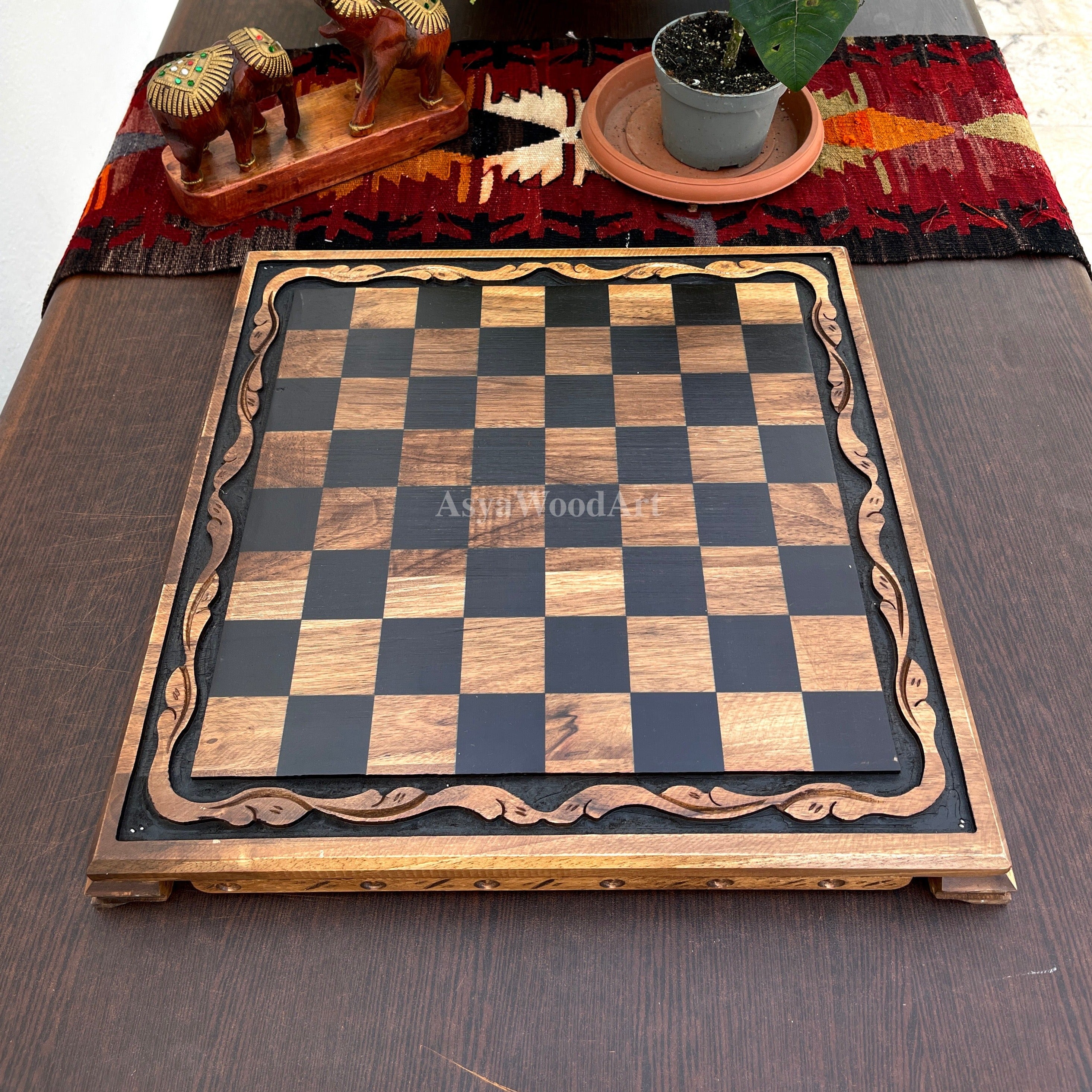 Large Walnut Wooden Chess Set with Large Special Chess Pieces