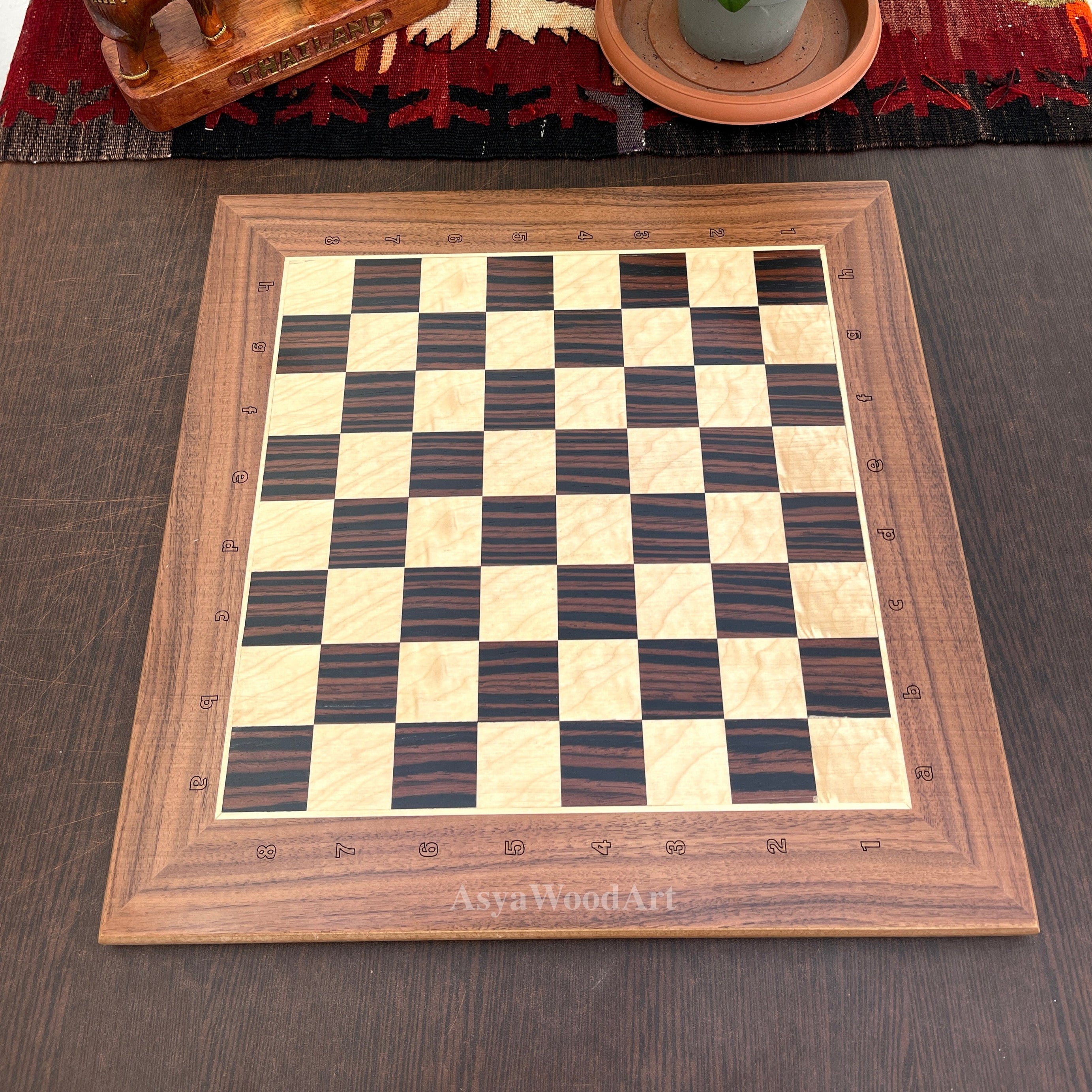 15.3" Massive Solid Wooden Chess Board With Pegasus Metal Chess Pieces