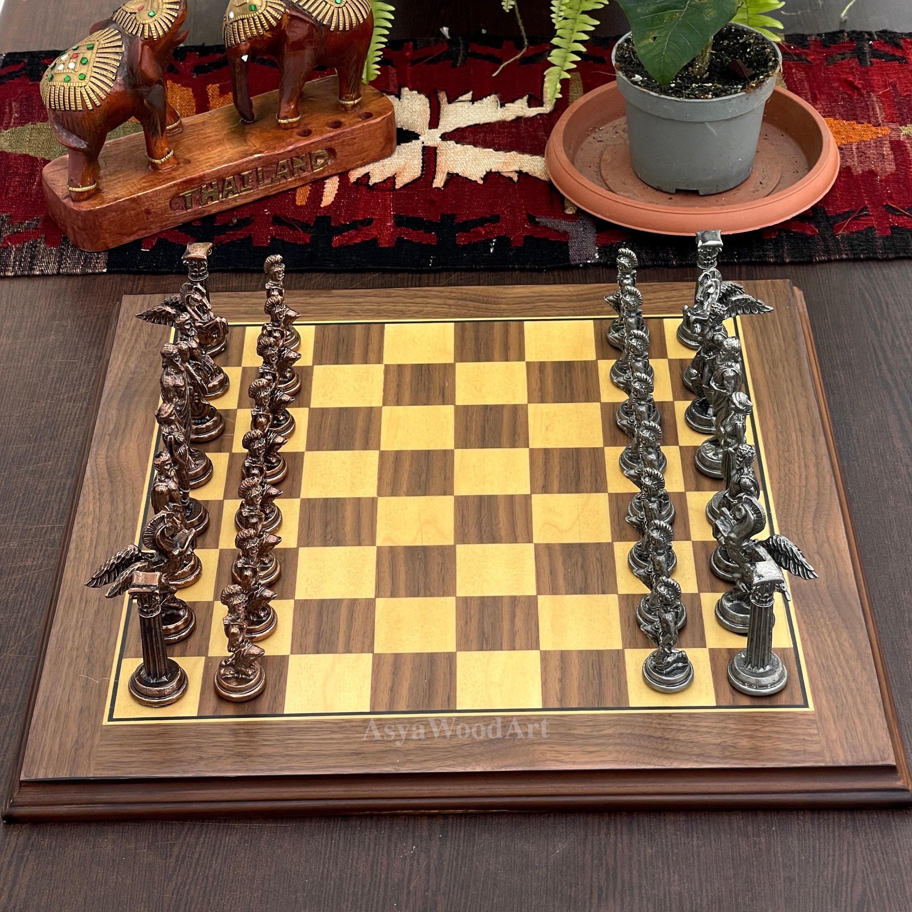 American Walnut Solid Wooden Chess Set With Pegasus Metal Chess Pieces