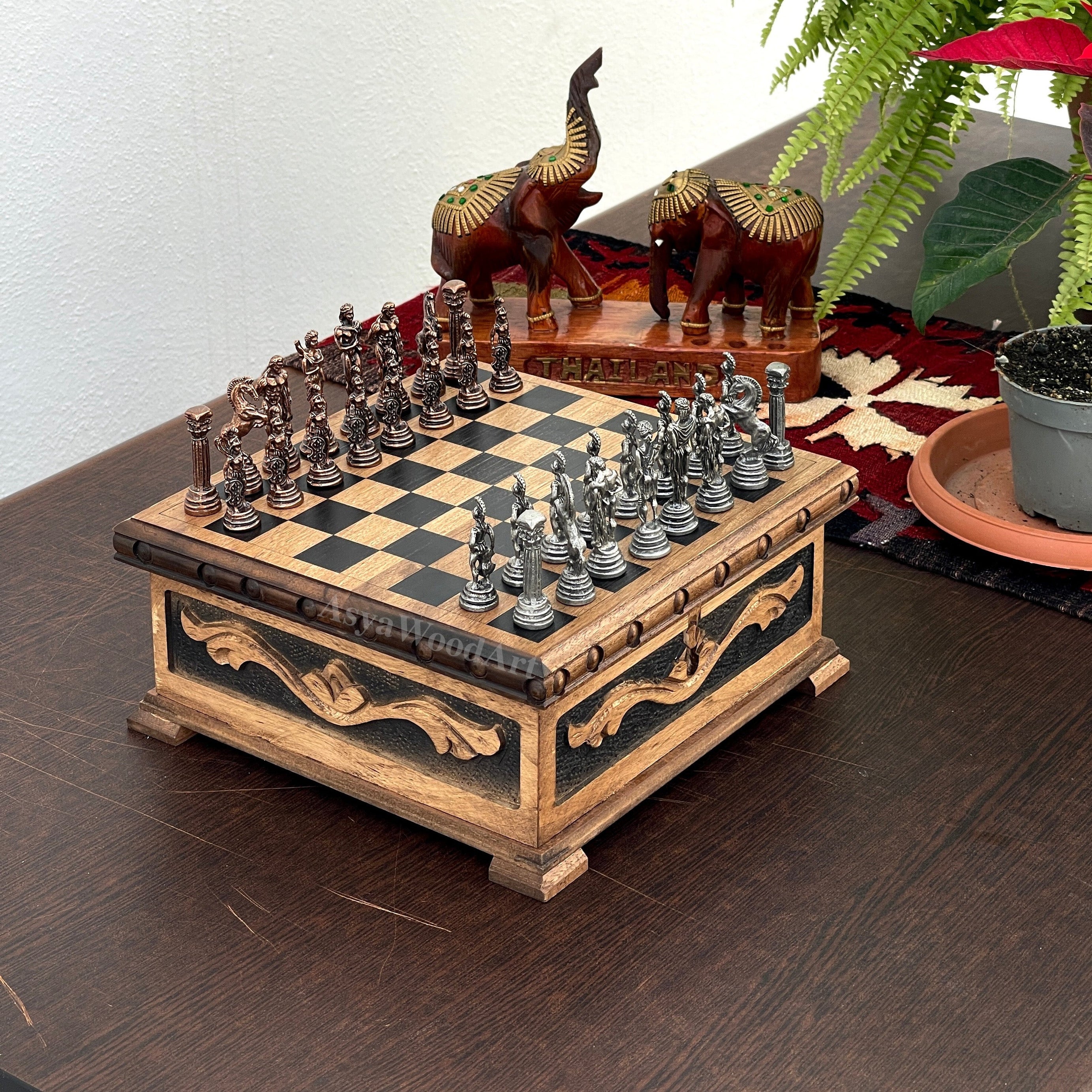 Personalized Boxed Puzzle Chess Set With Hidden Compartment With Chess Board
