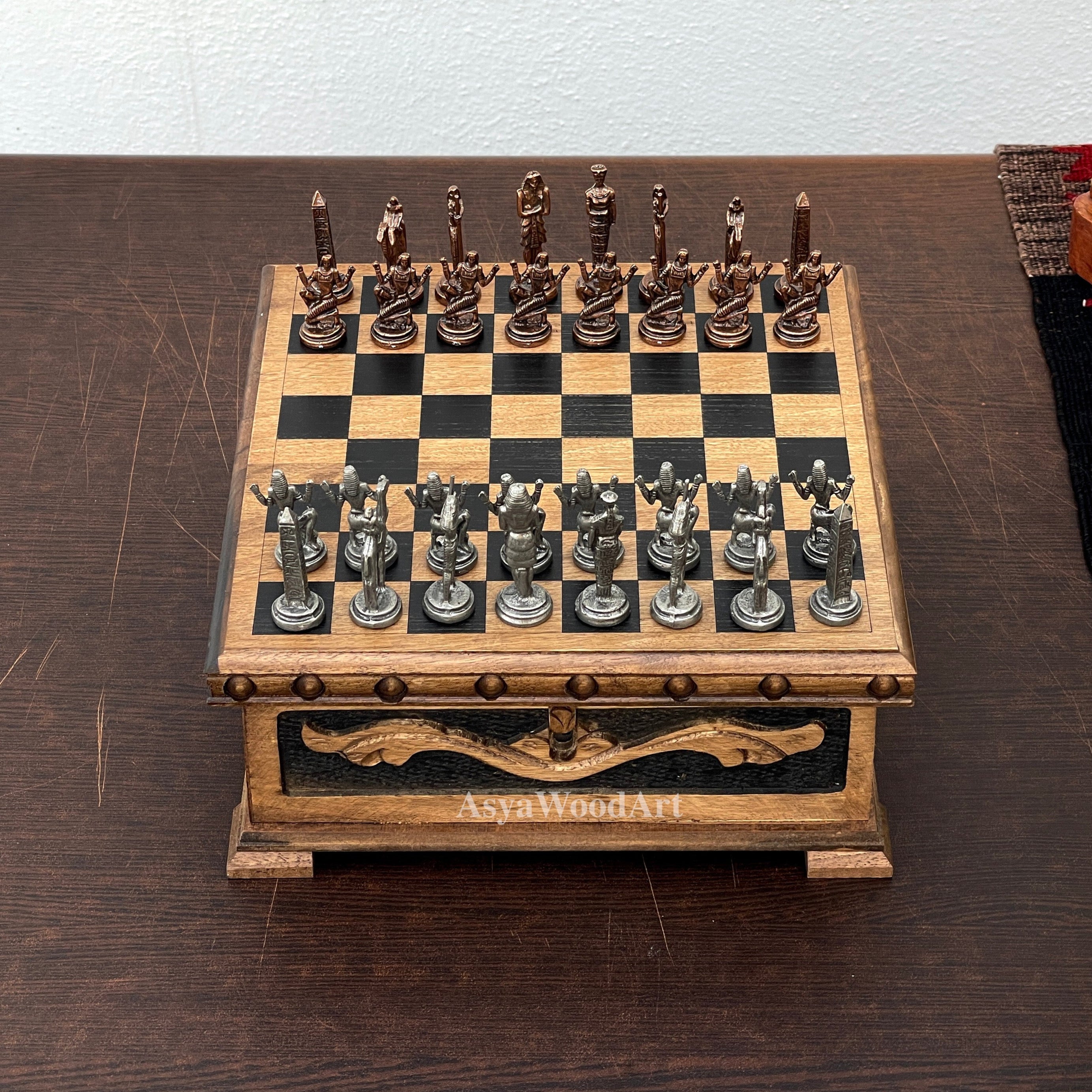 Personalized Boxed Puzzle Chess Set with Hidden Compartment with Chess Board