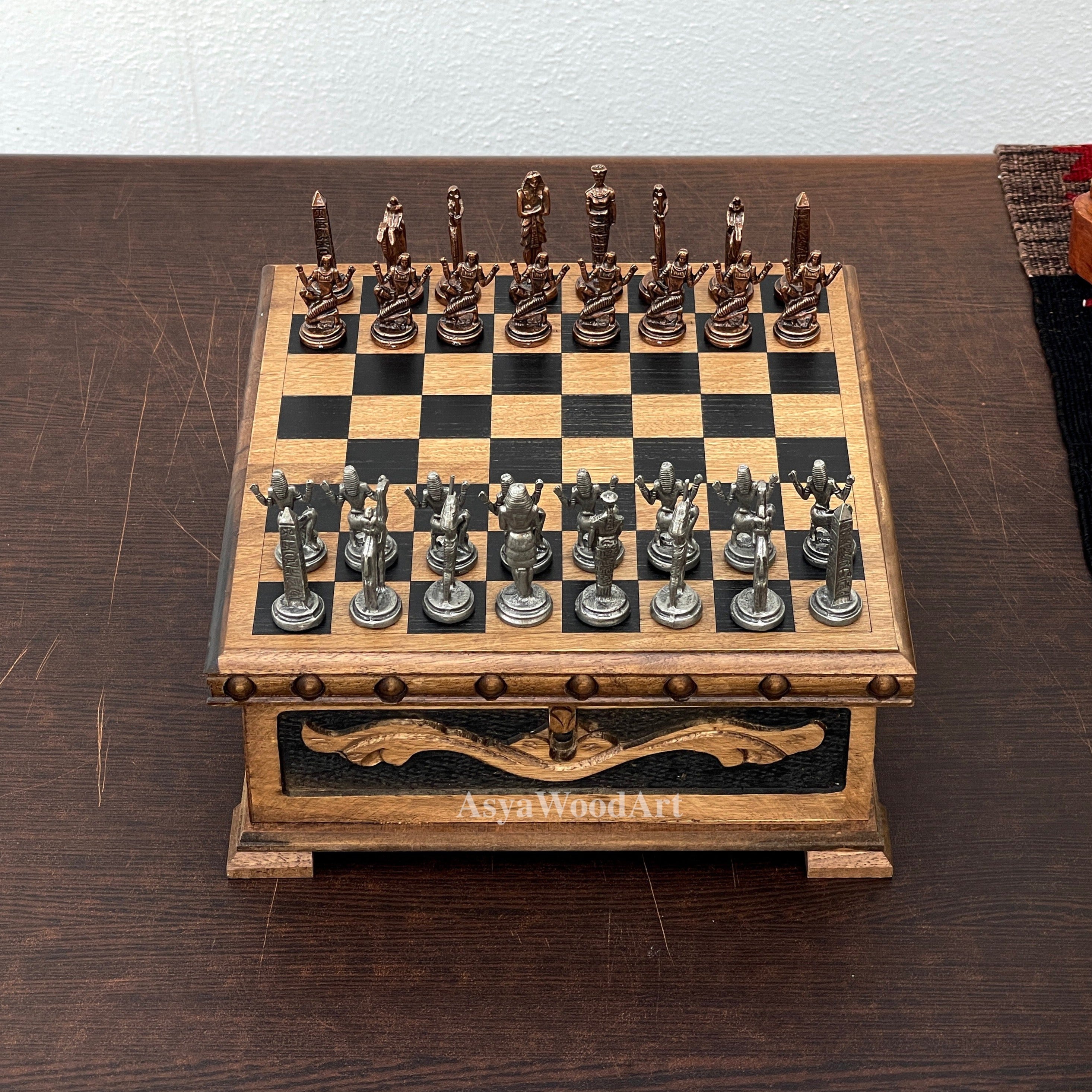 Personalized Boxed Puzzle Chess Set with Hidden Compartment with Chess Board