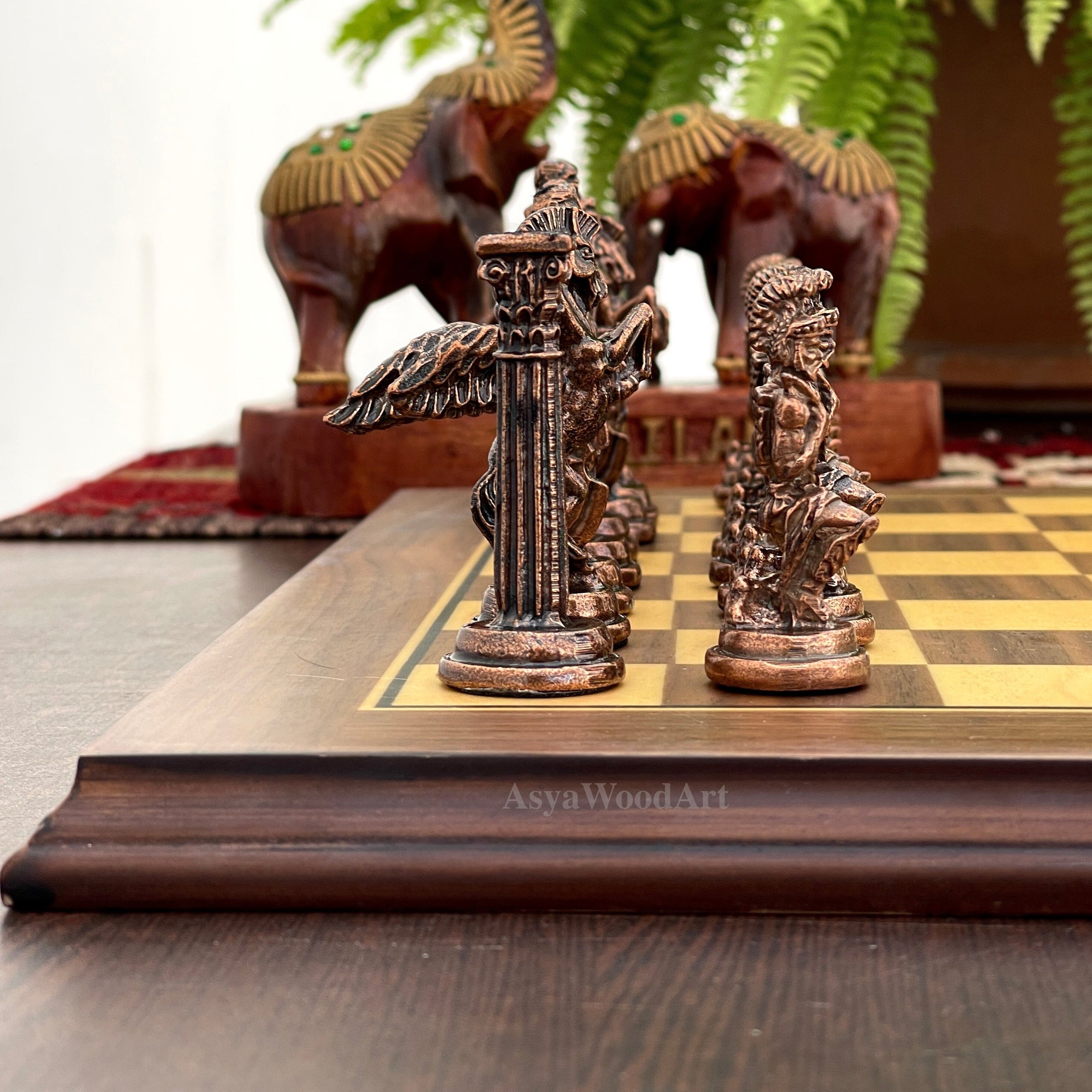 American Walnut Solid Wooden Chess Set With Pegasus Metal Chess Pieces