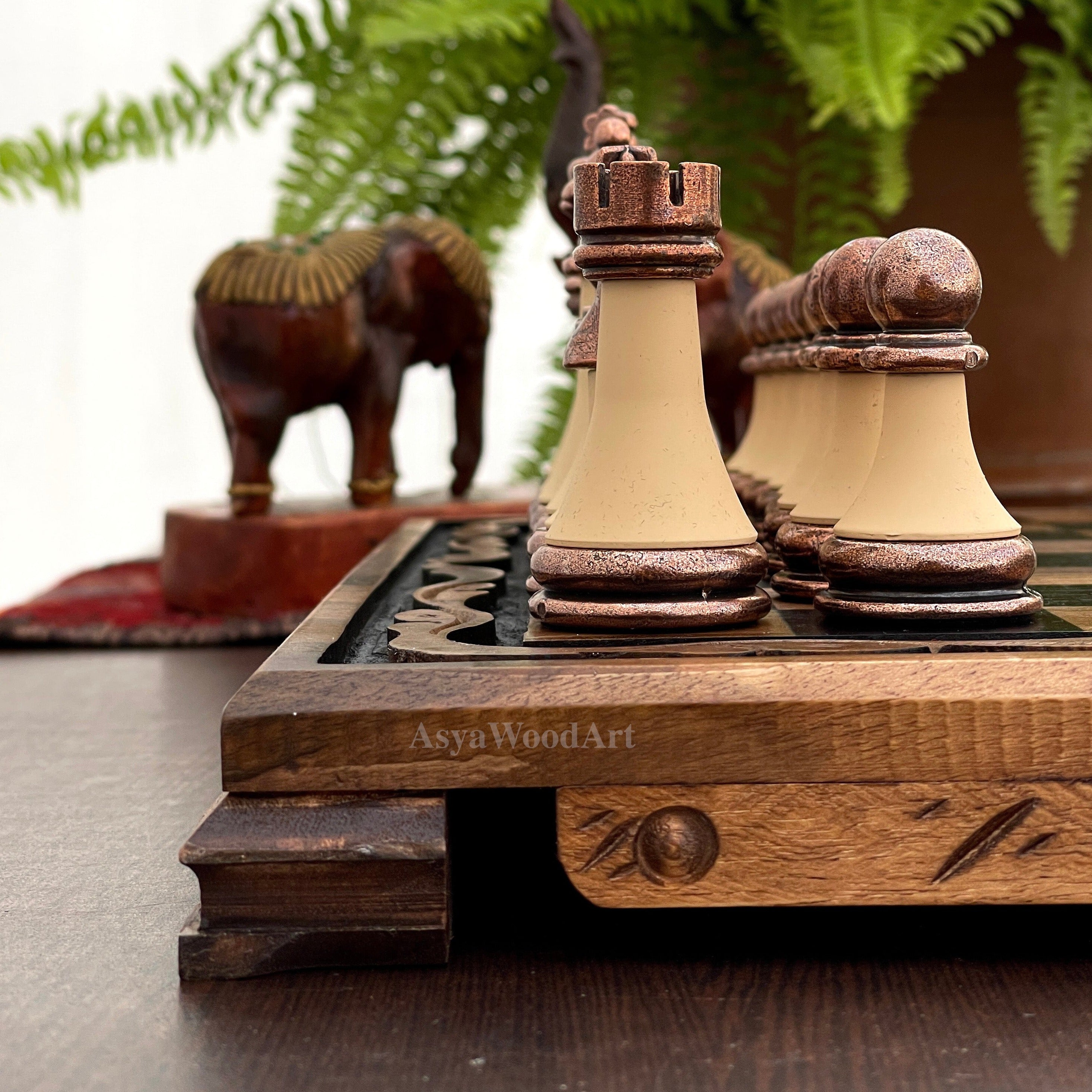 Large Walnut Wooden Chess Set with Large Special Chess Pieces