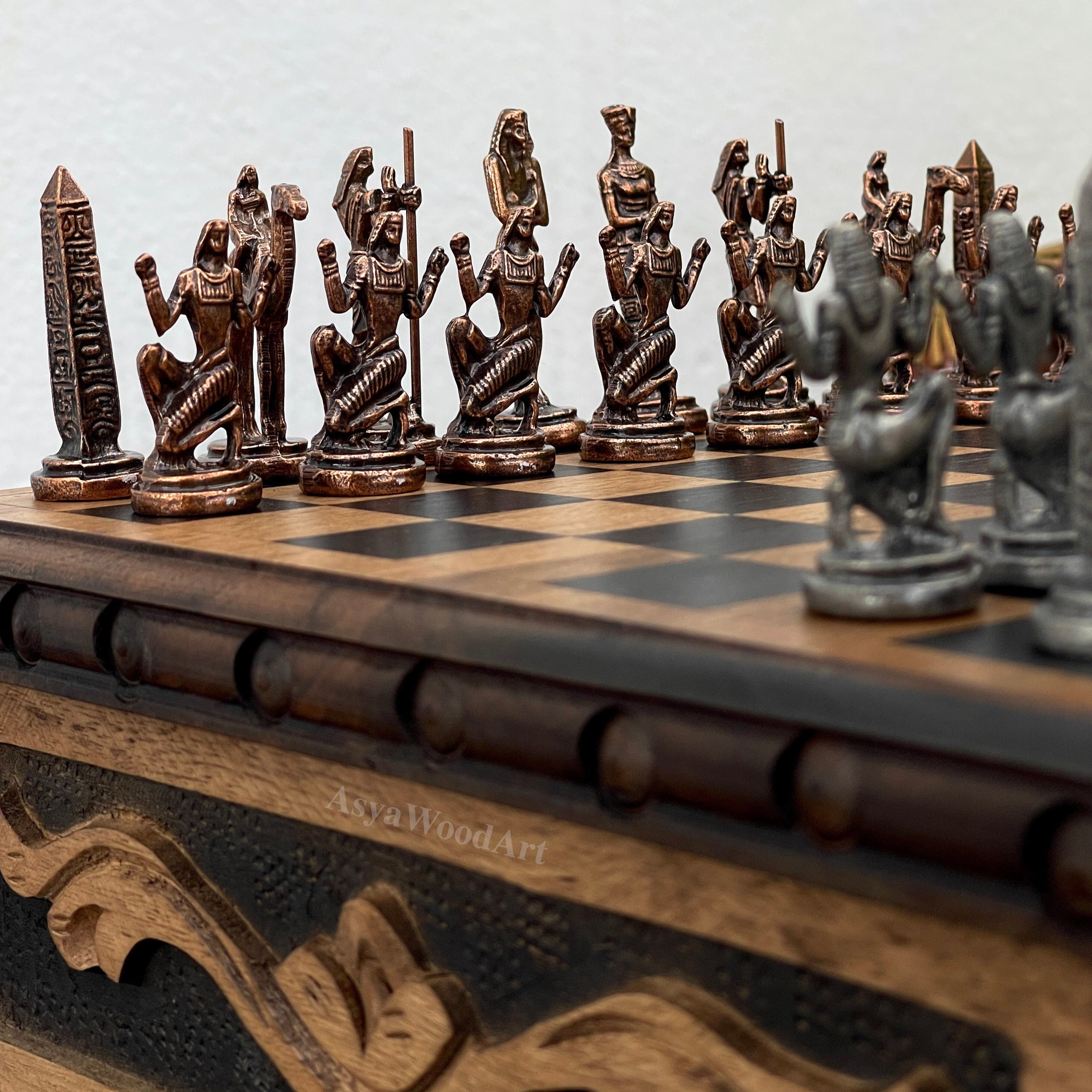 Personalized Boxed Puzzle Chess Set with Hidden Compartment with Chess Board