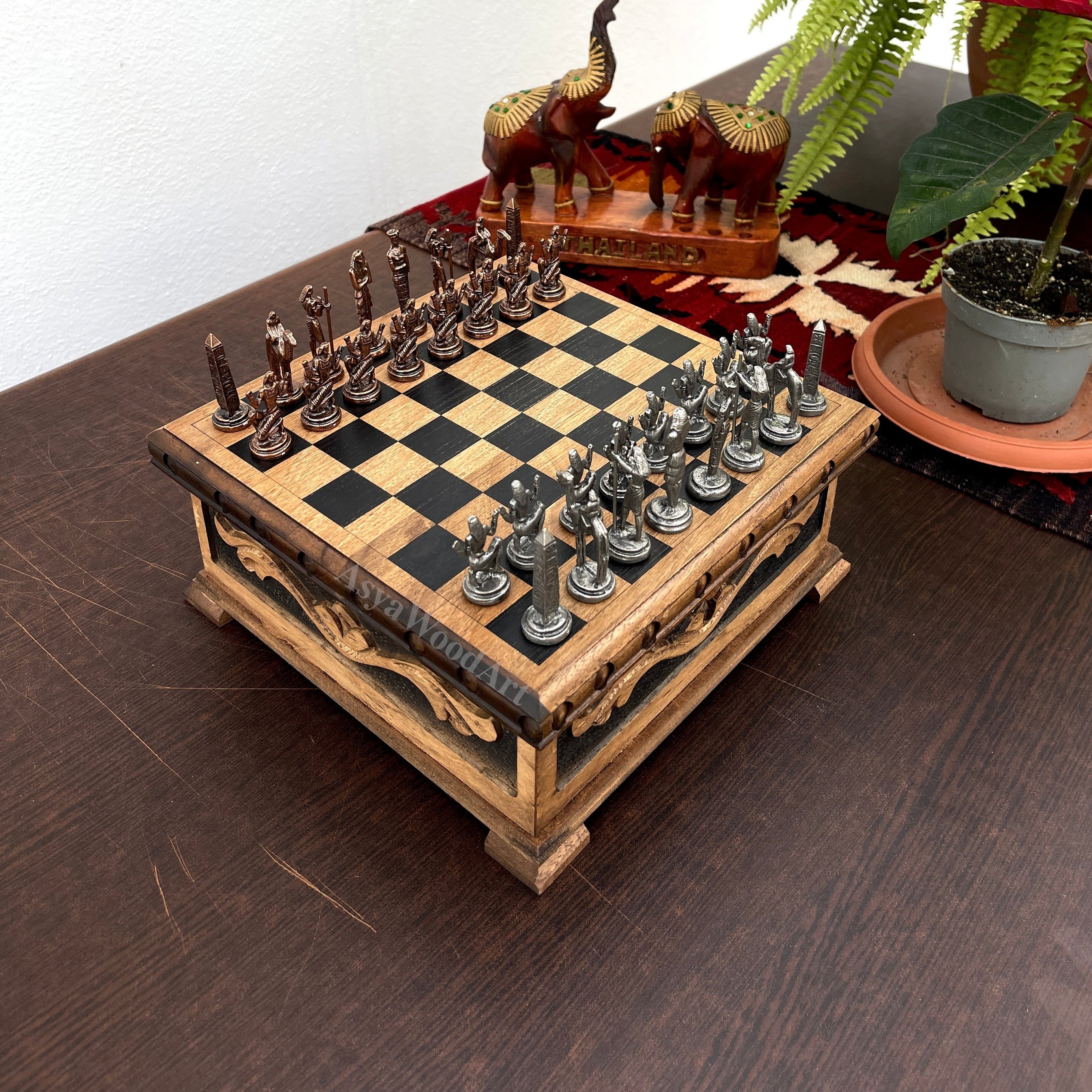 Personalized Boxed Puzzle Chess Set with Hidden Compartment with Chess Board