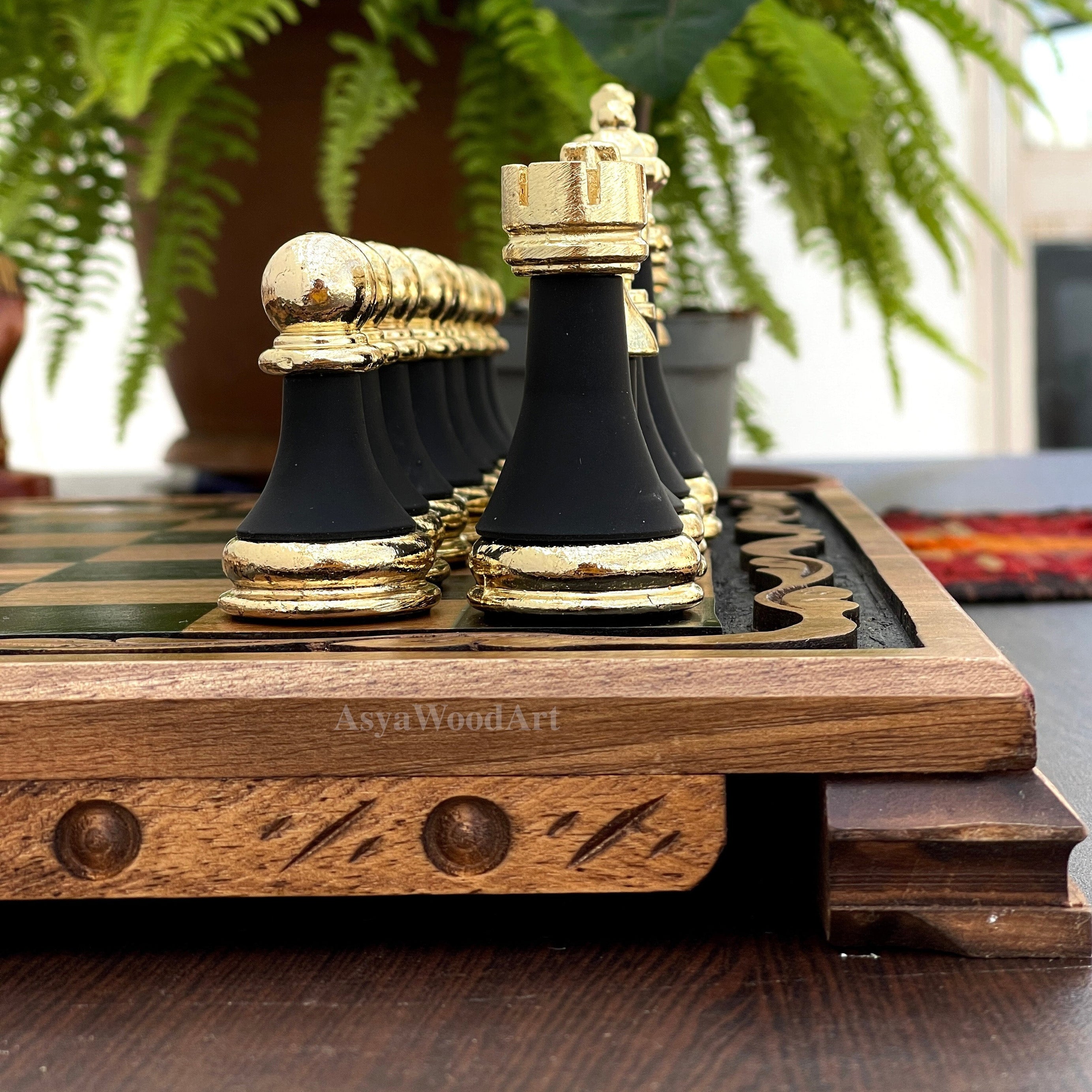 Large Walnut Wooden Chess Set with Large Special Chess Pieces