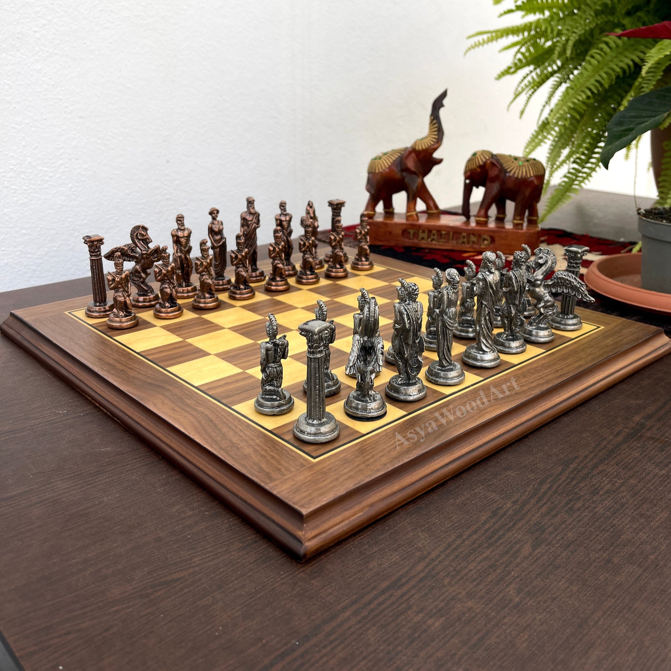 American Walnut Solid Wooden Chess Set With Pegasus Metal Chess Pieces