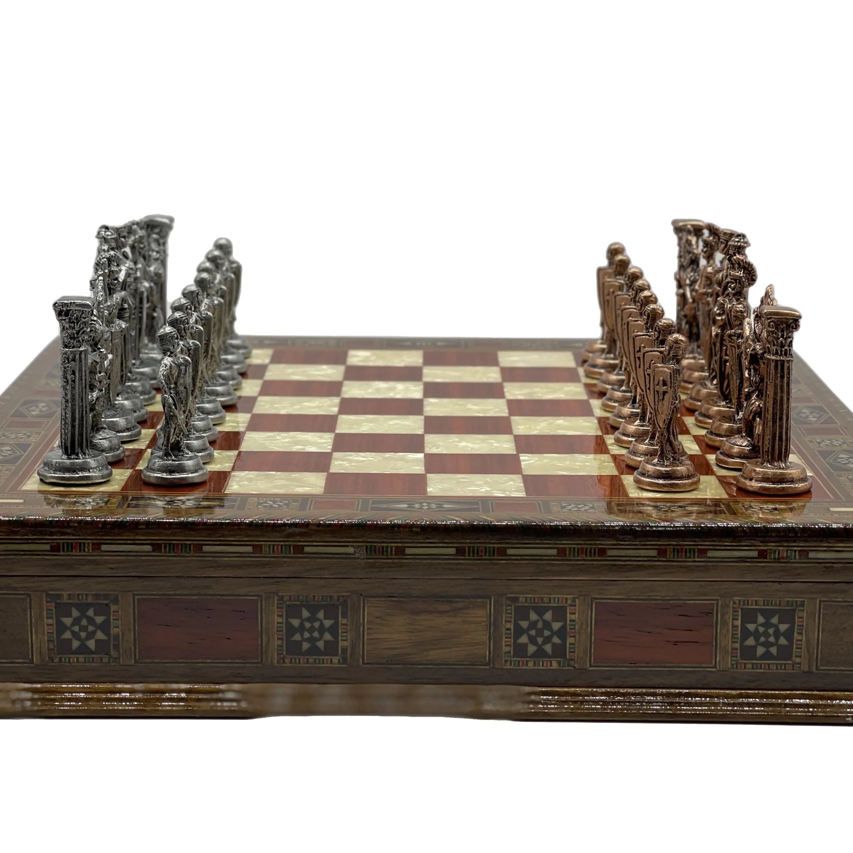 Handmade Rosewood Wooden Boxed Chess Set with British Metal Chess Pieces - AsyaWoodArt
